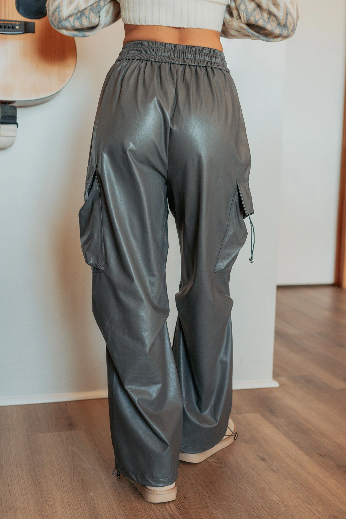 Don’t Be Shy Faux Leather Cargo Pants (Grey) - Image 7