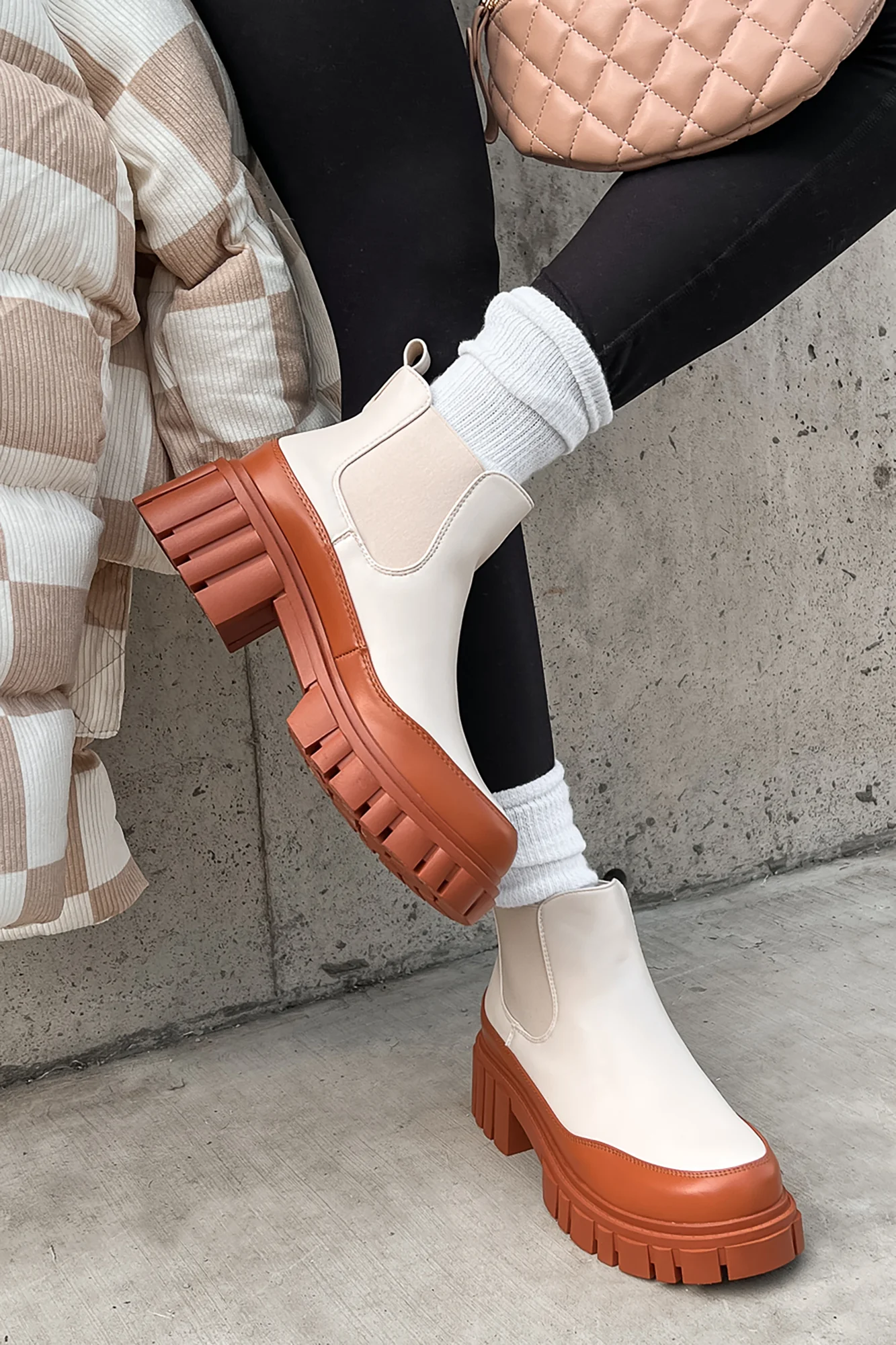 Doorbuster Going My Way Lug Sole Chelsea Ankle Booties (Nude)