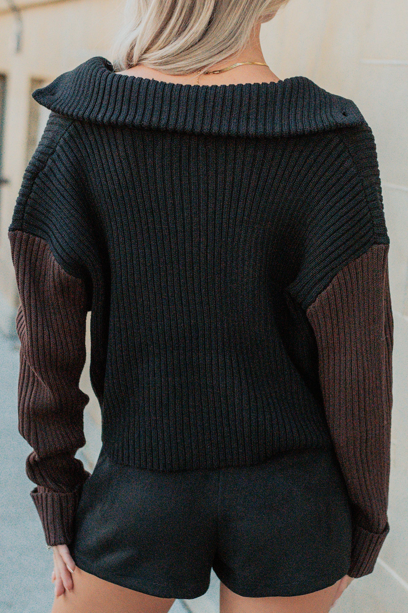 Dream Mirage Contrast Sleeve Cardigan Sweater (Black) - Image 4