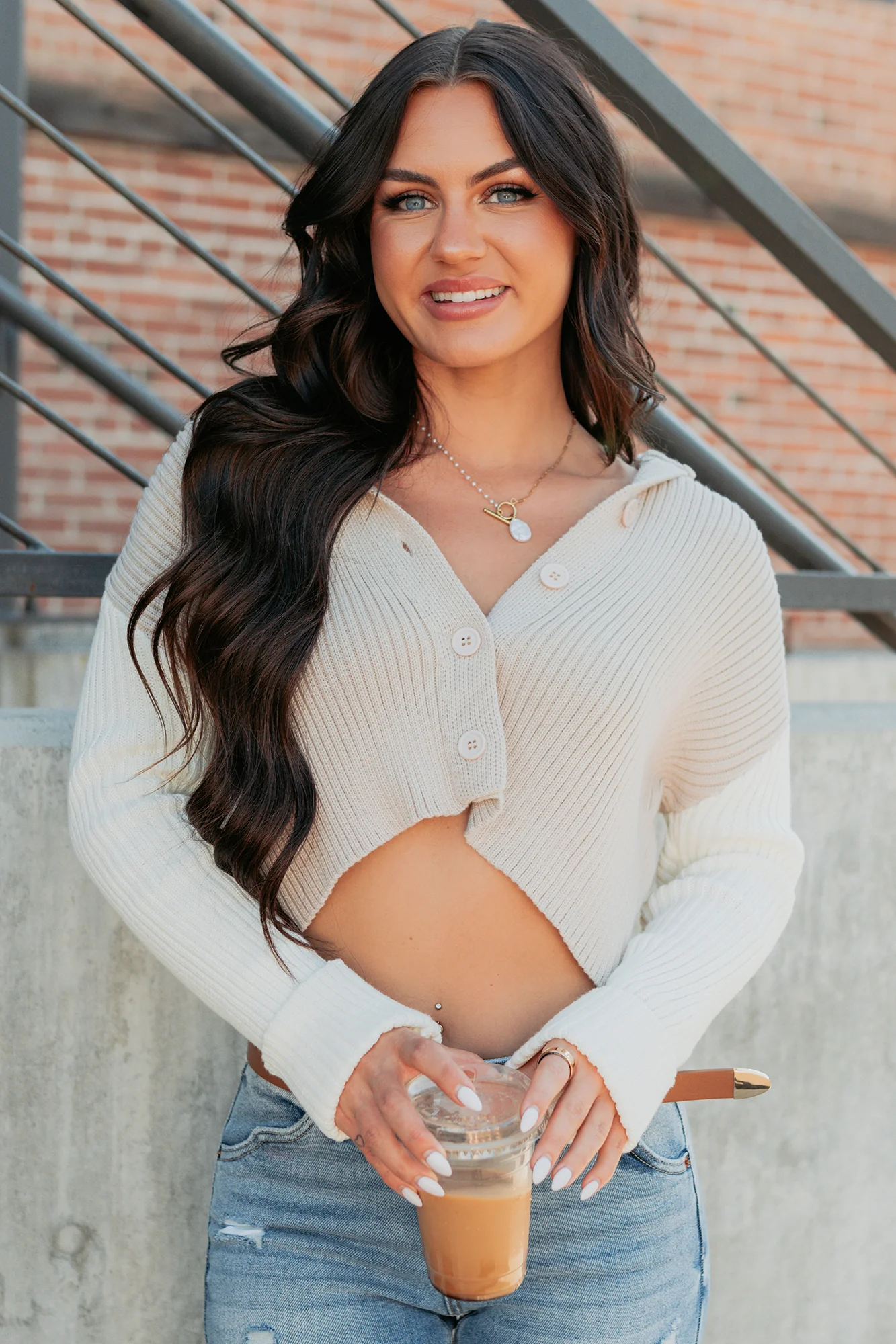 Dream Mirage Contrast Sleeve Cardigan Sweater (Sand) - Image 4