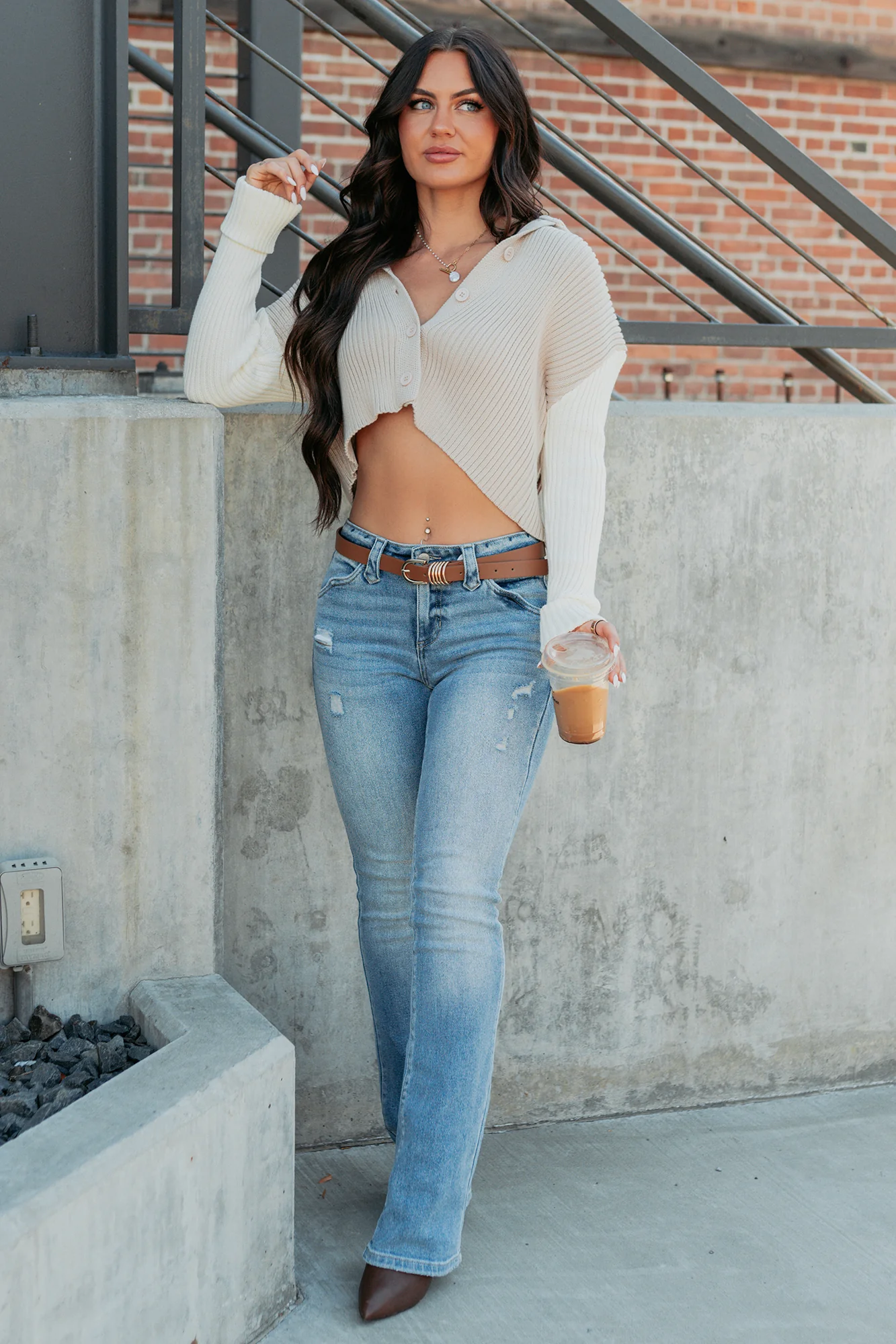 Dream Mirage Contrast Sleeve Cardigan Sweater (Sand) - Image 9