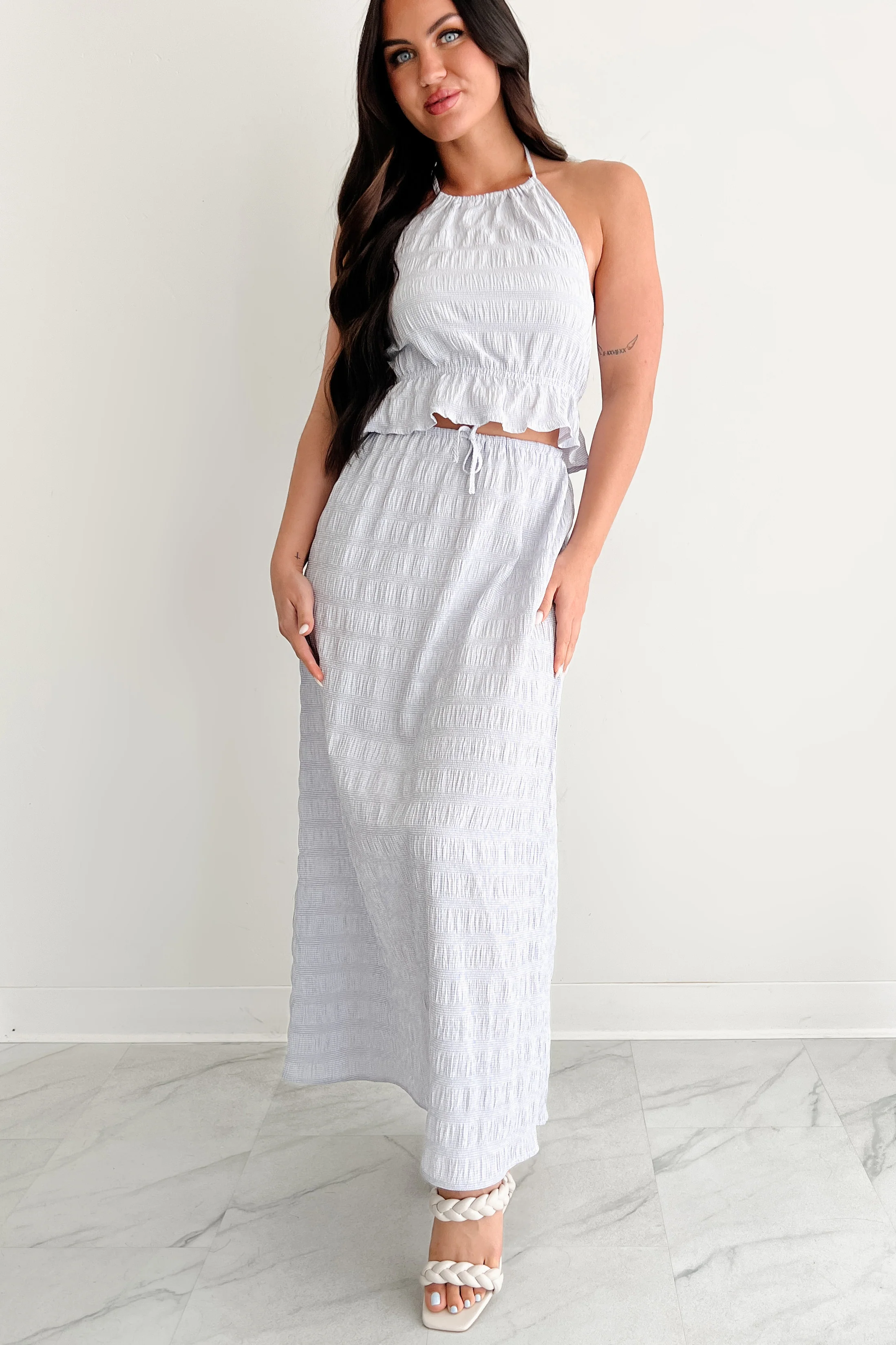 Dreaming Away Gingham Halter & Maxi Skirt Set (Lilac/White) - Image 4