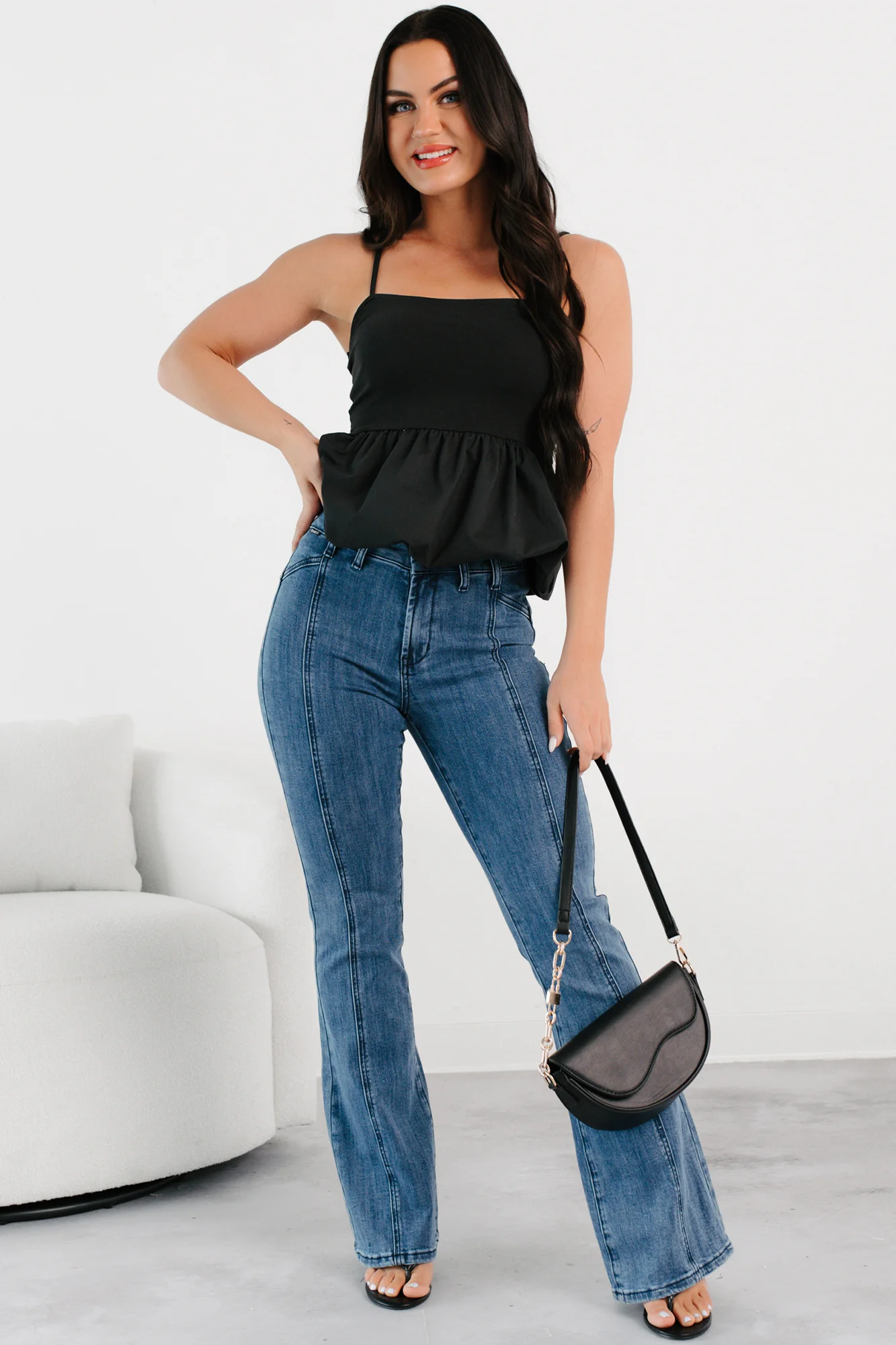Dreamy Eyes Bubble Hem Tank Top (Black) - Image 7
