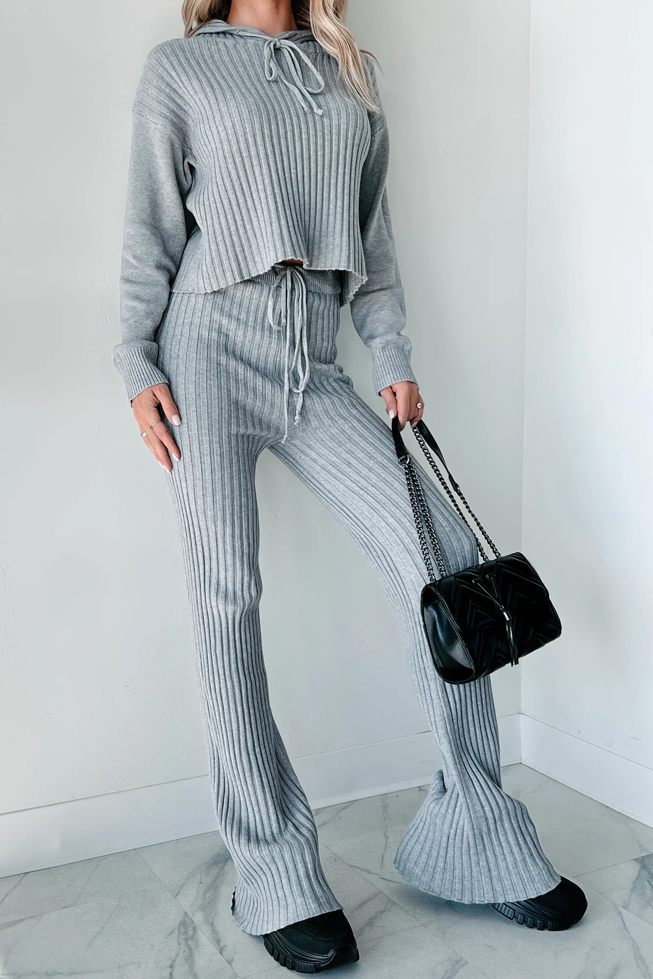 Drowsy Darling Sweater Knit Two-Piece Set (Heather Grey) - Image 4