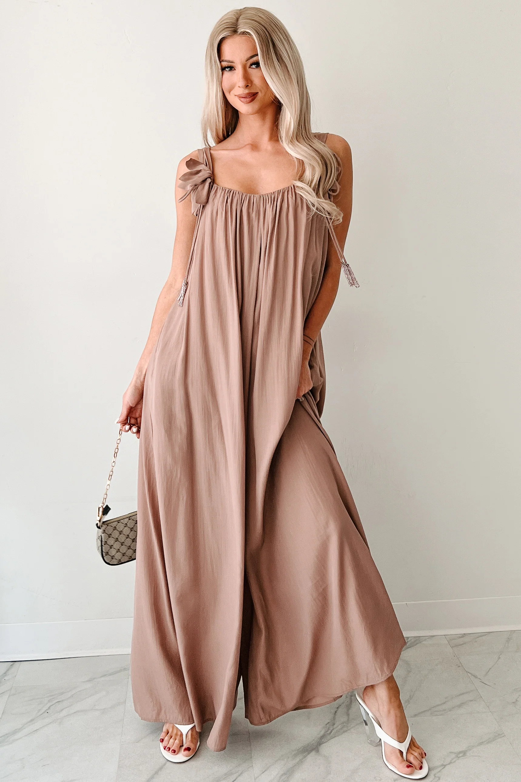 Elegance In Motion Sleeveless Flowy Jumpsuit (Mocha) - Image 5