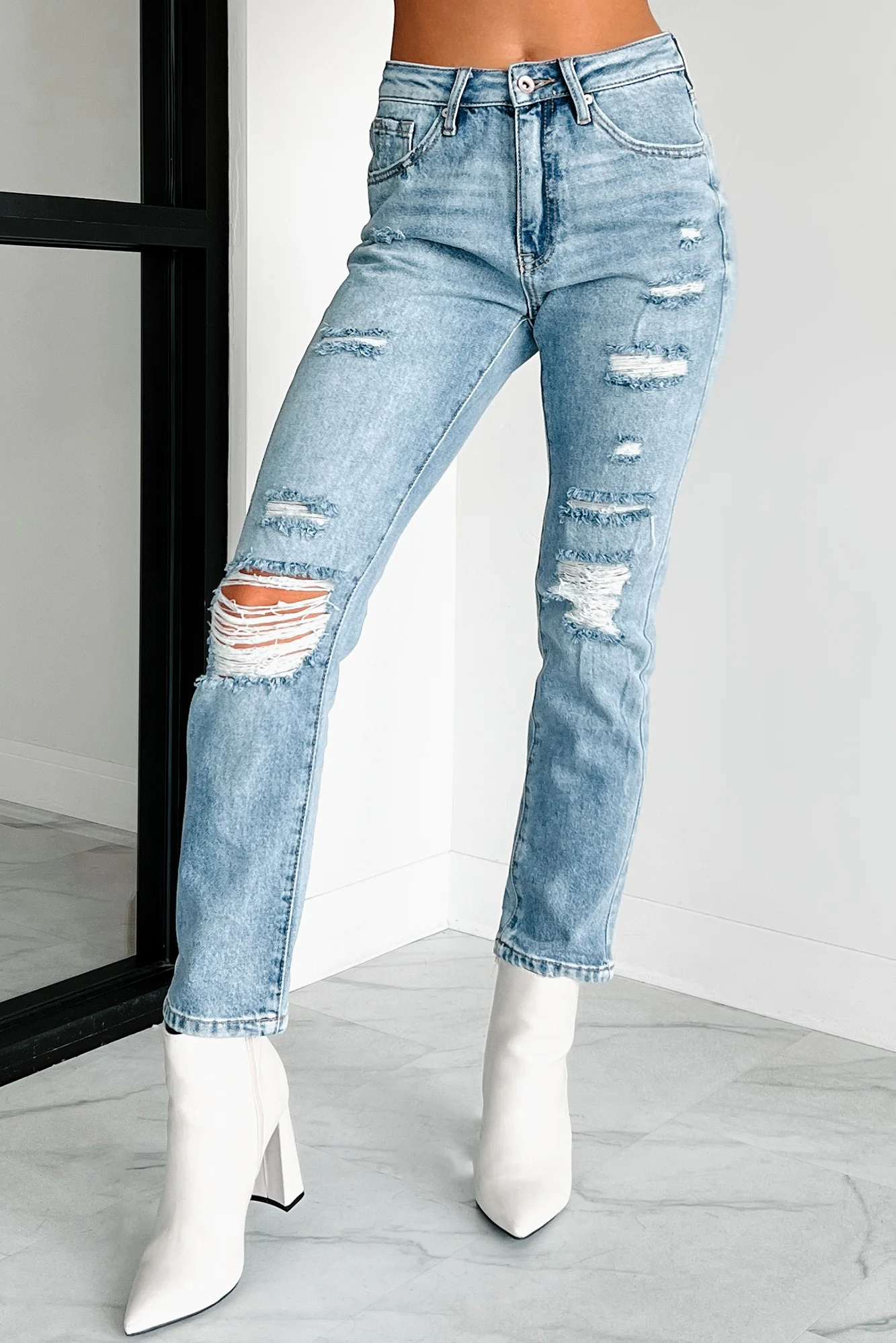 Emilio High Rise Distressed Rigid Stretch Special A Jeans (Medium Light) - Image 2