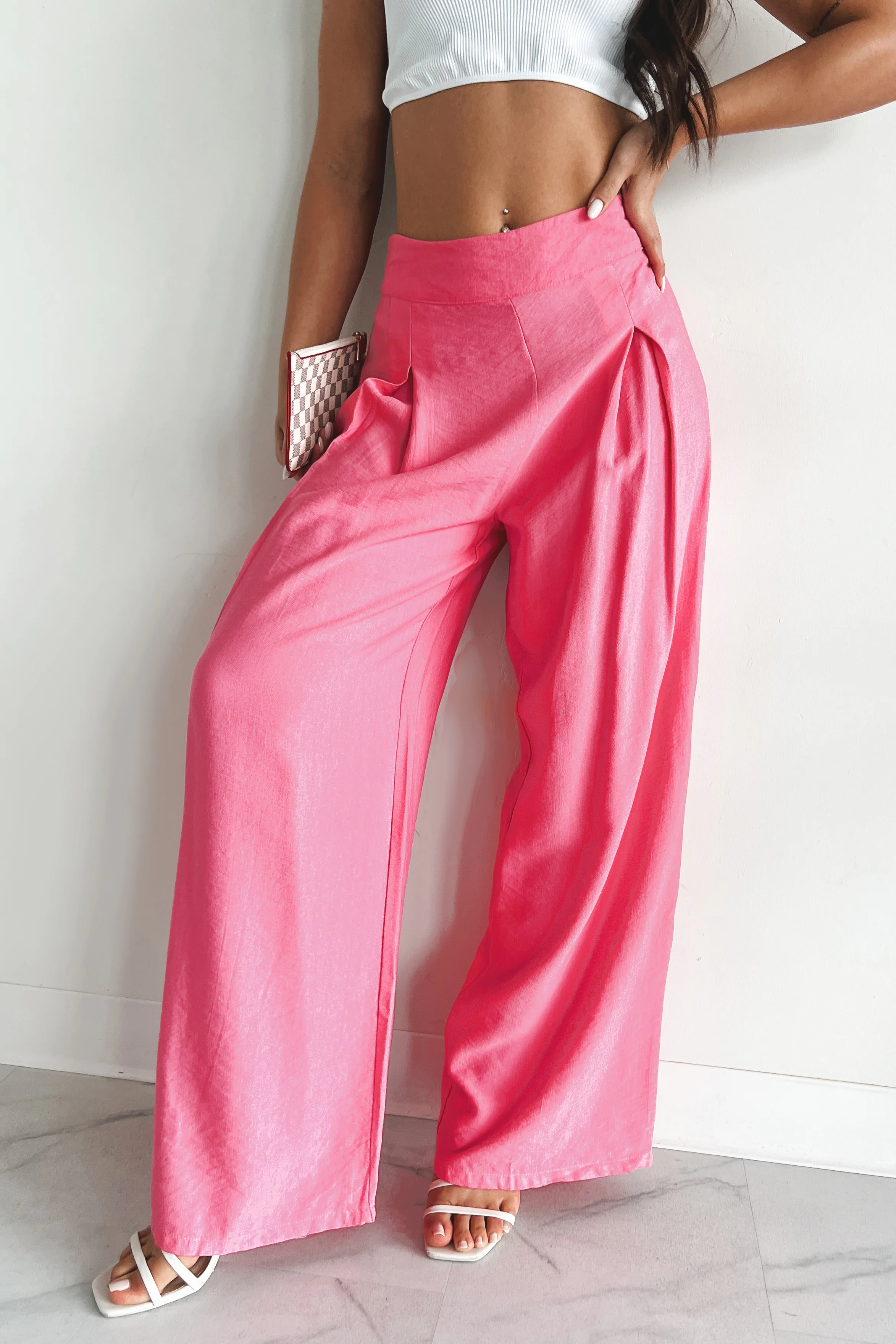 Energetic Response High Rise Pleated Wide Leg Pants (Pink)