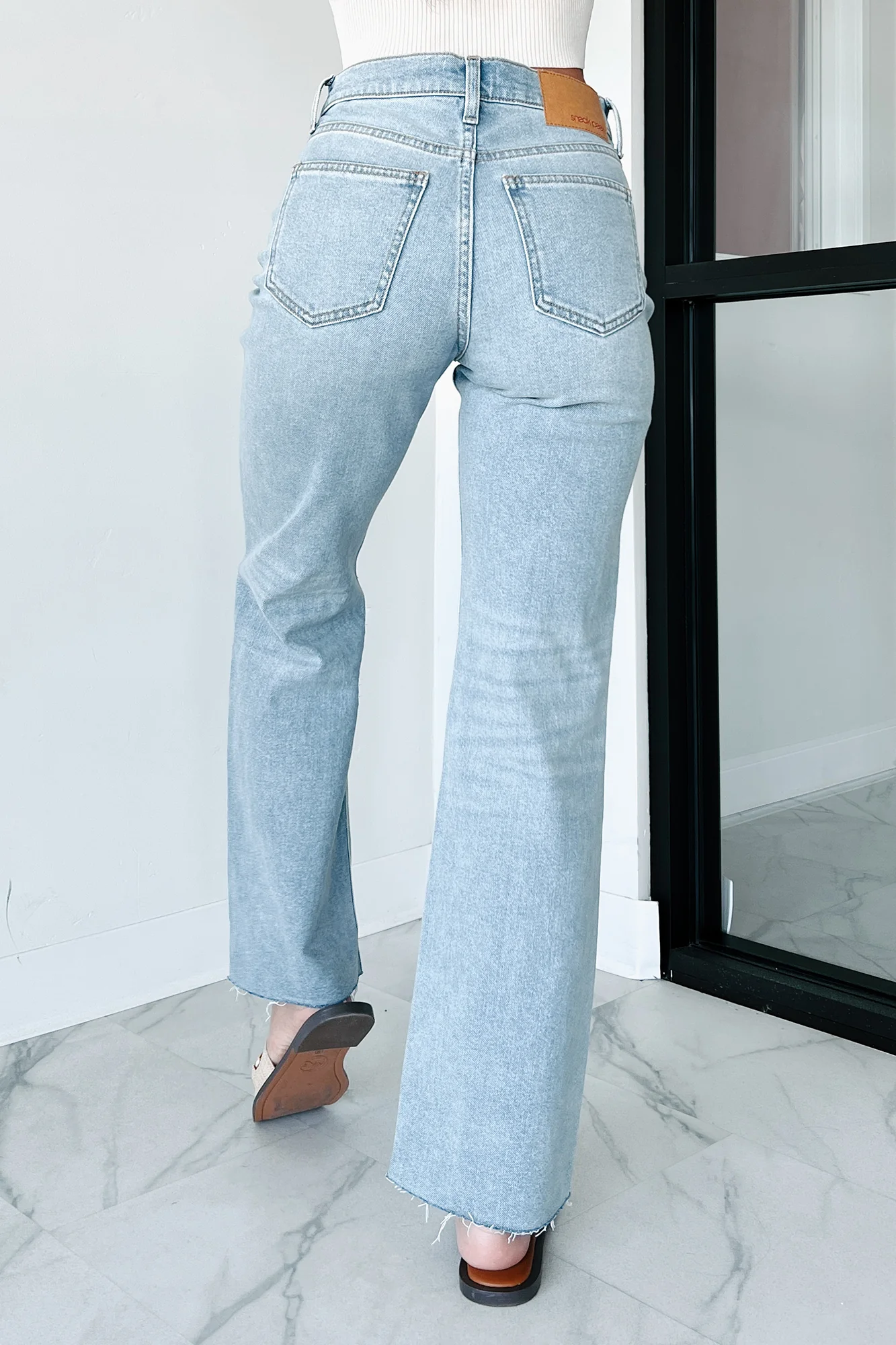 Enid High Rise Distressed Sneak Peek Straight Leg Jeans (Medium Light) - Image 3