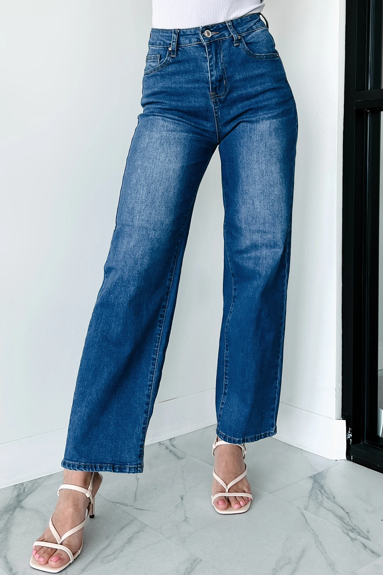 Enzo High Rise Non-Distressed Wide Leg Jeans (Medium-Dark) - Image 3