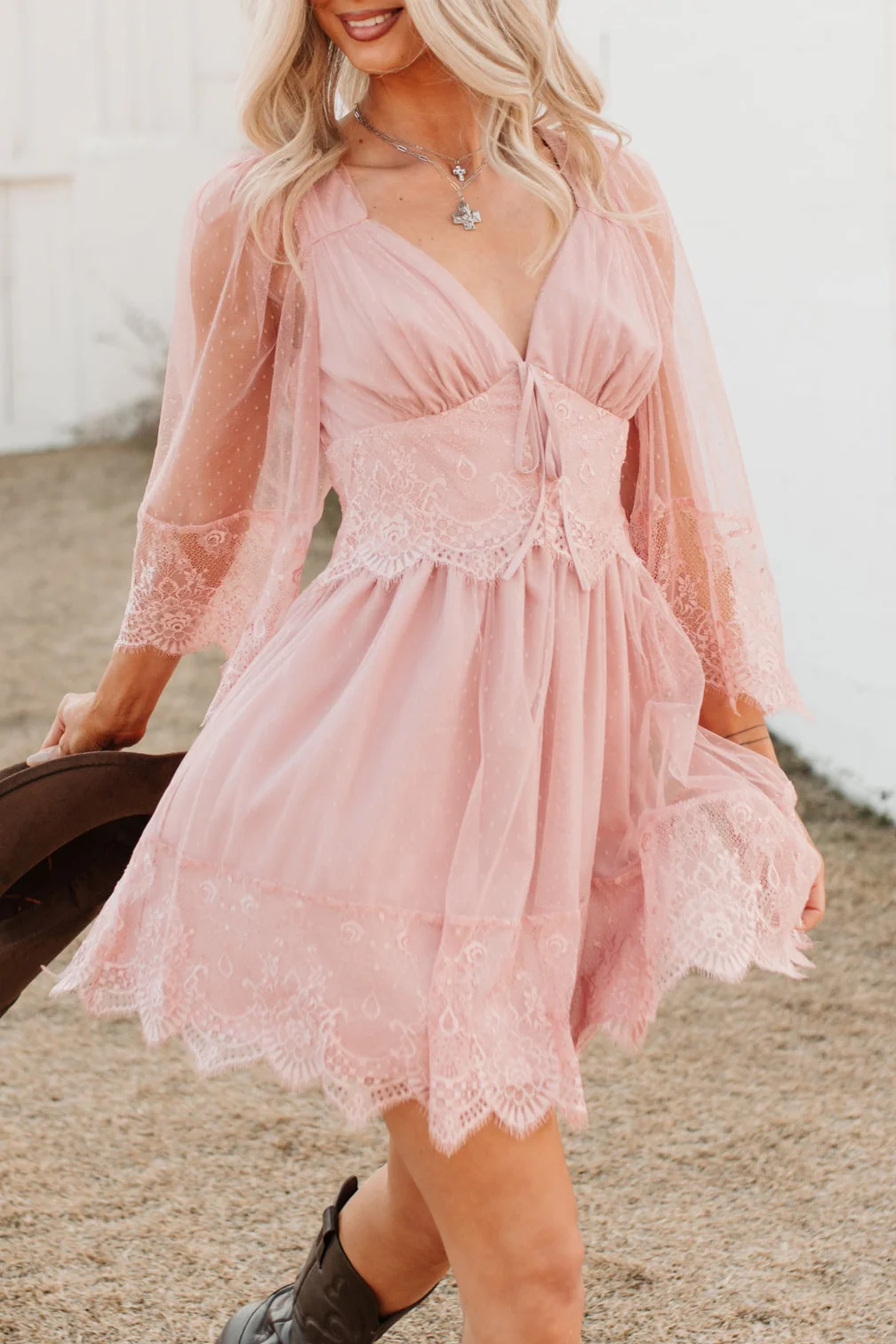 Ethereal Aura Dotted Mesh Mini Dress (Blush) - Image 2