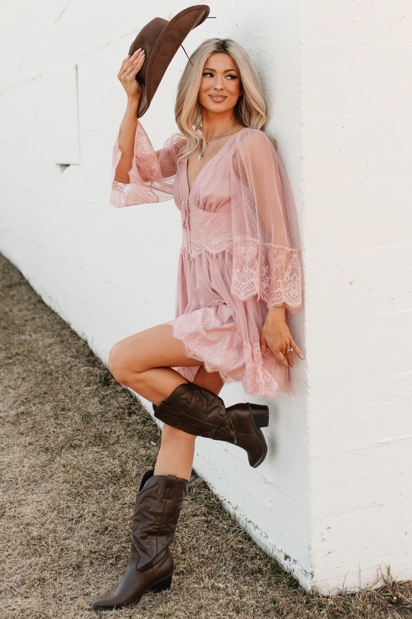 Ethereal Aura Dotted Mesh Mini Dress (Blush) - Image 8