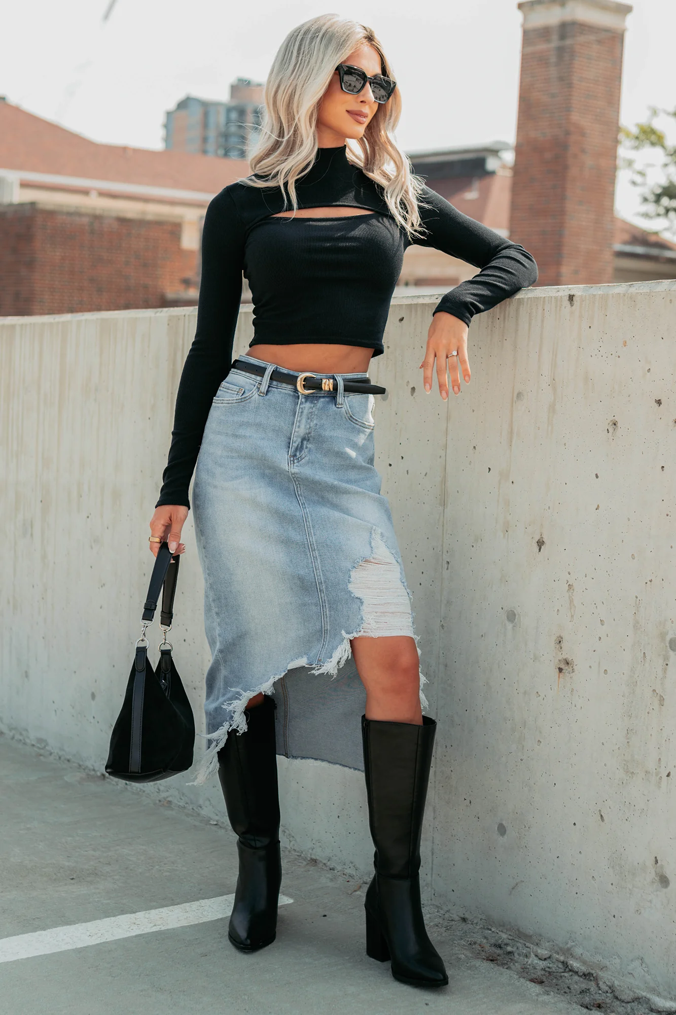 Fearless Energy Distressed Midi Skirt (Wild Blue) - Image 6