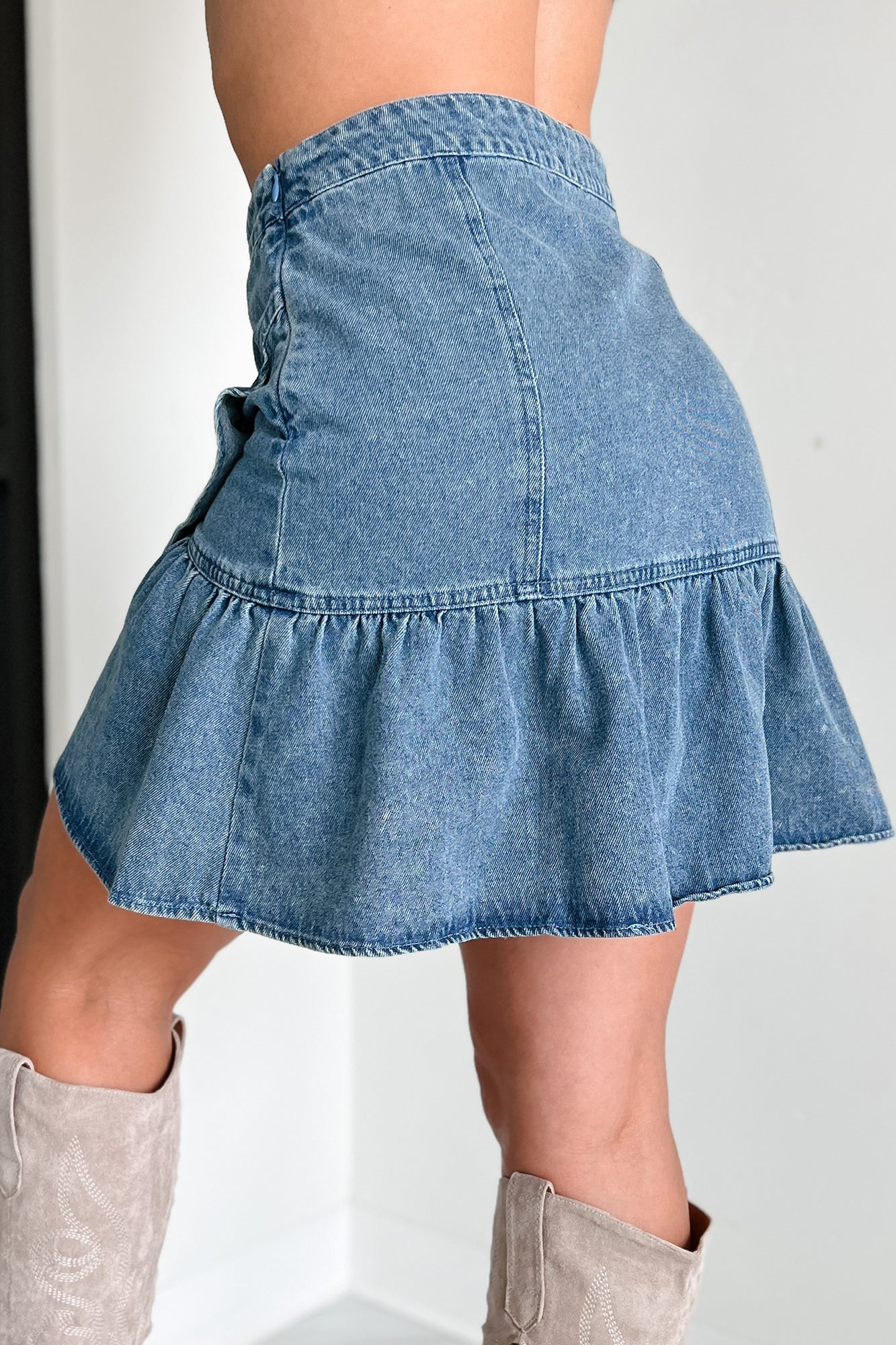 Feeling Free Ruffle Denim Mini Skirt (Denim) - Image 6