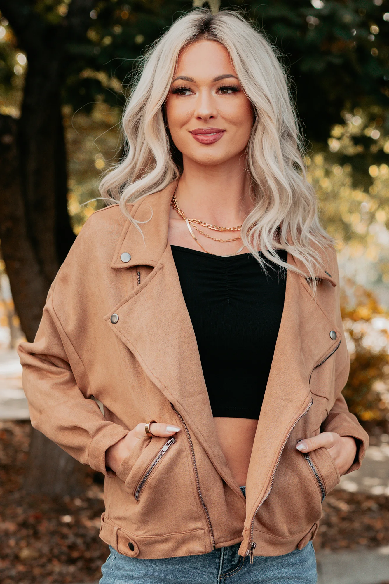 Feeling Jaded Faux Suede Moto Jacket (Camel) - Image 3