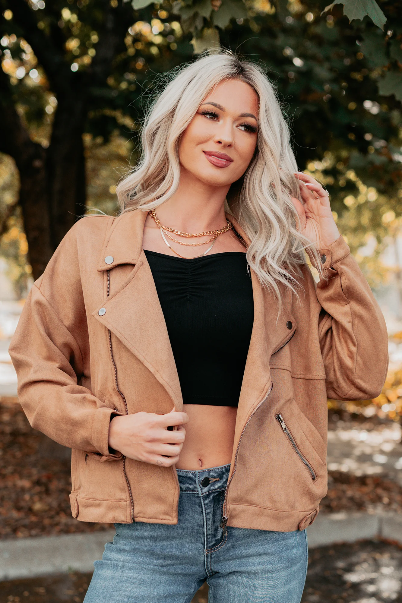 Feeling Jaded Faux Suede Moto Jacket (Camel) - Image 7