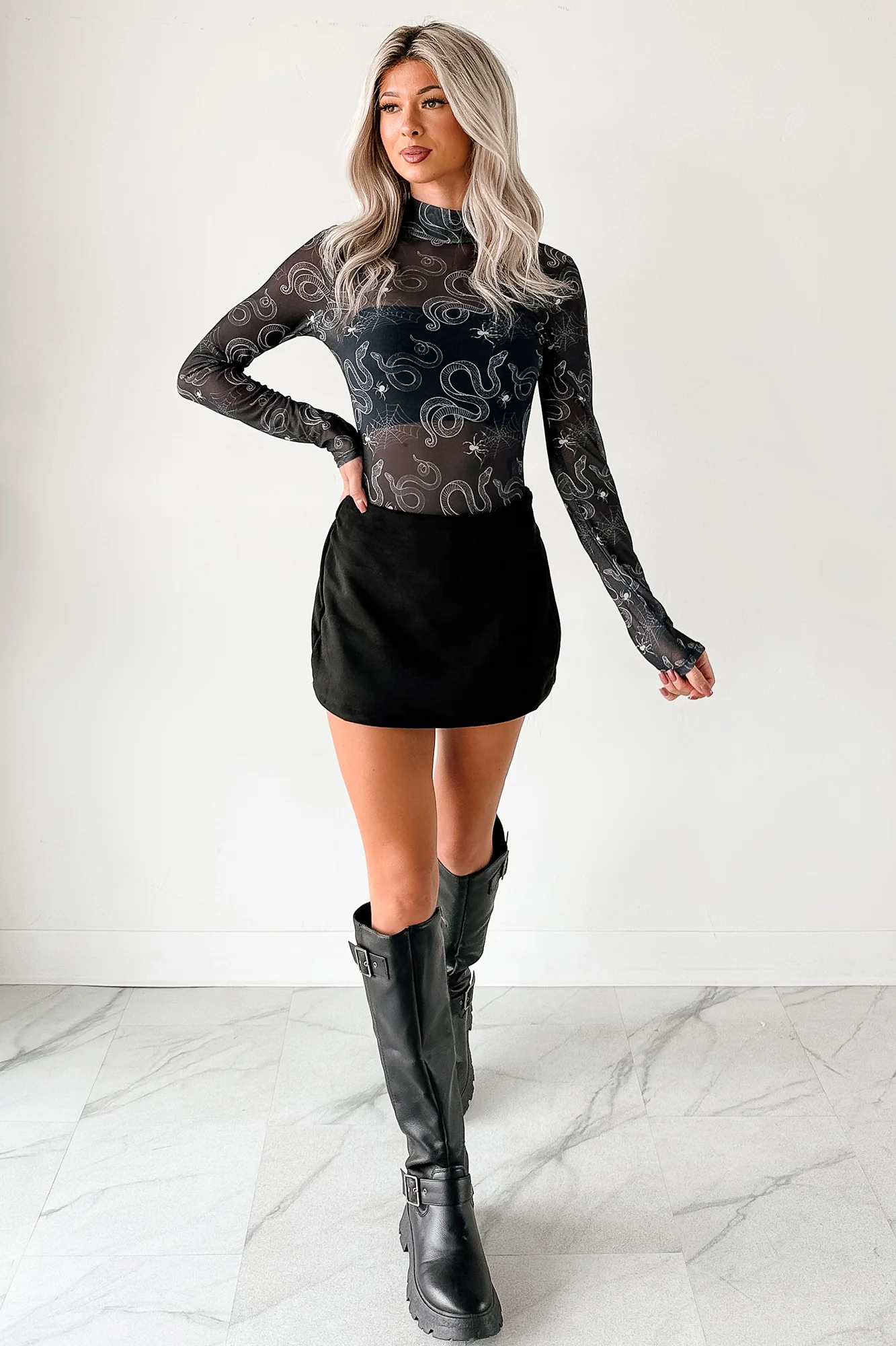 Felt Spooky NM Original Mesh Mock Neck Bodysuit (Black Snake) - Image 9