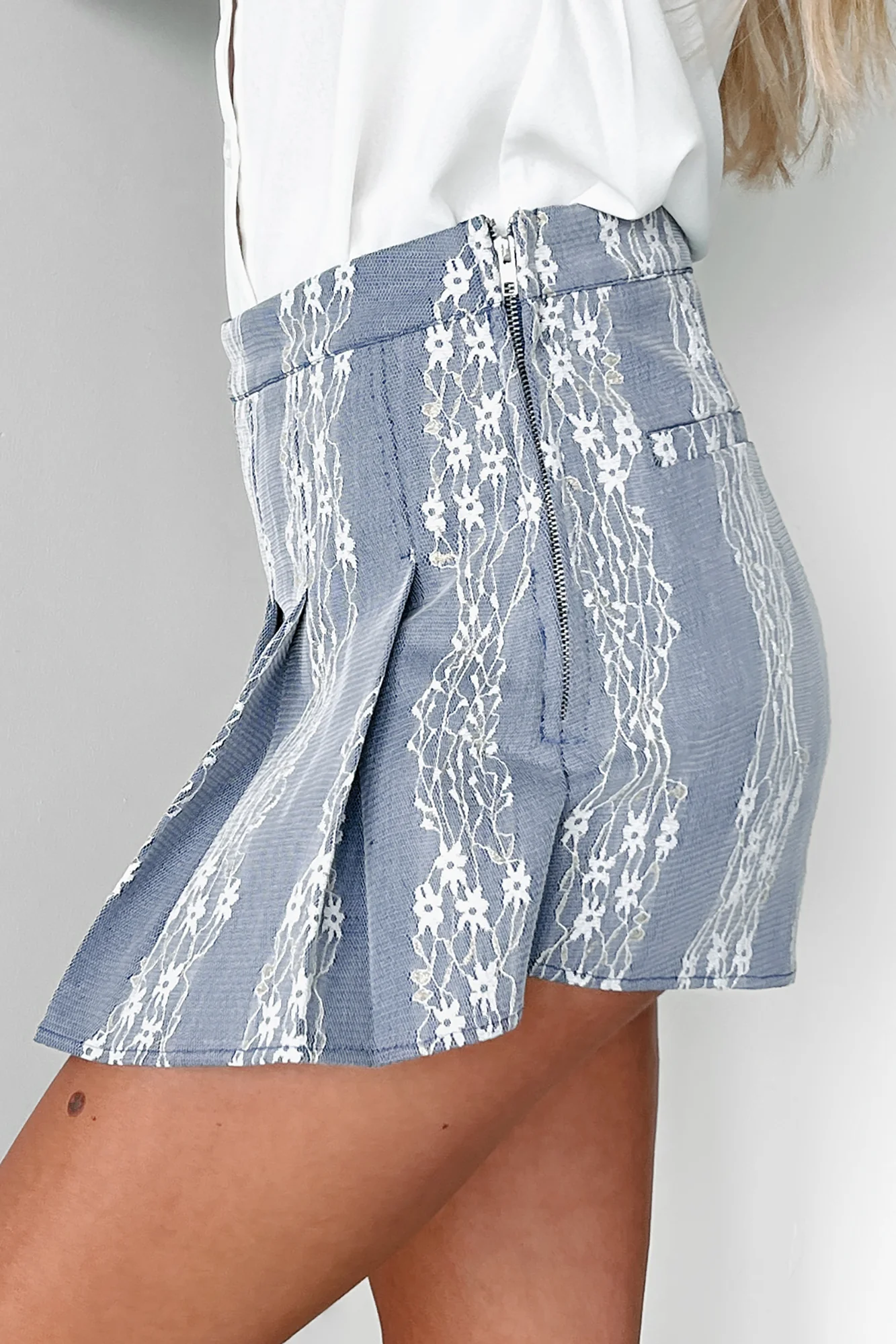 Flirty Concepts Pleated Lace Mini Skort (Blue Denim) - Image 4
