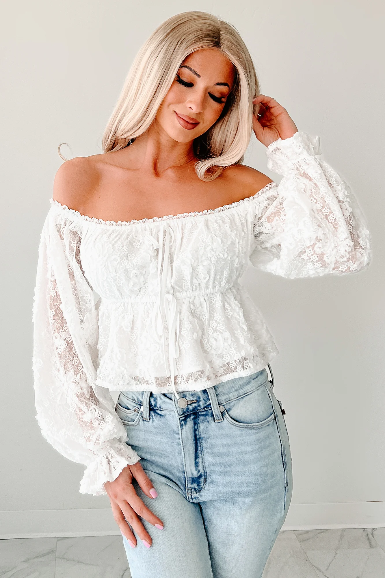 Frosted Whimsy Lace Long Sleeve Top (White) - Image 6