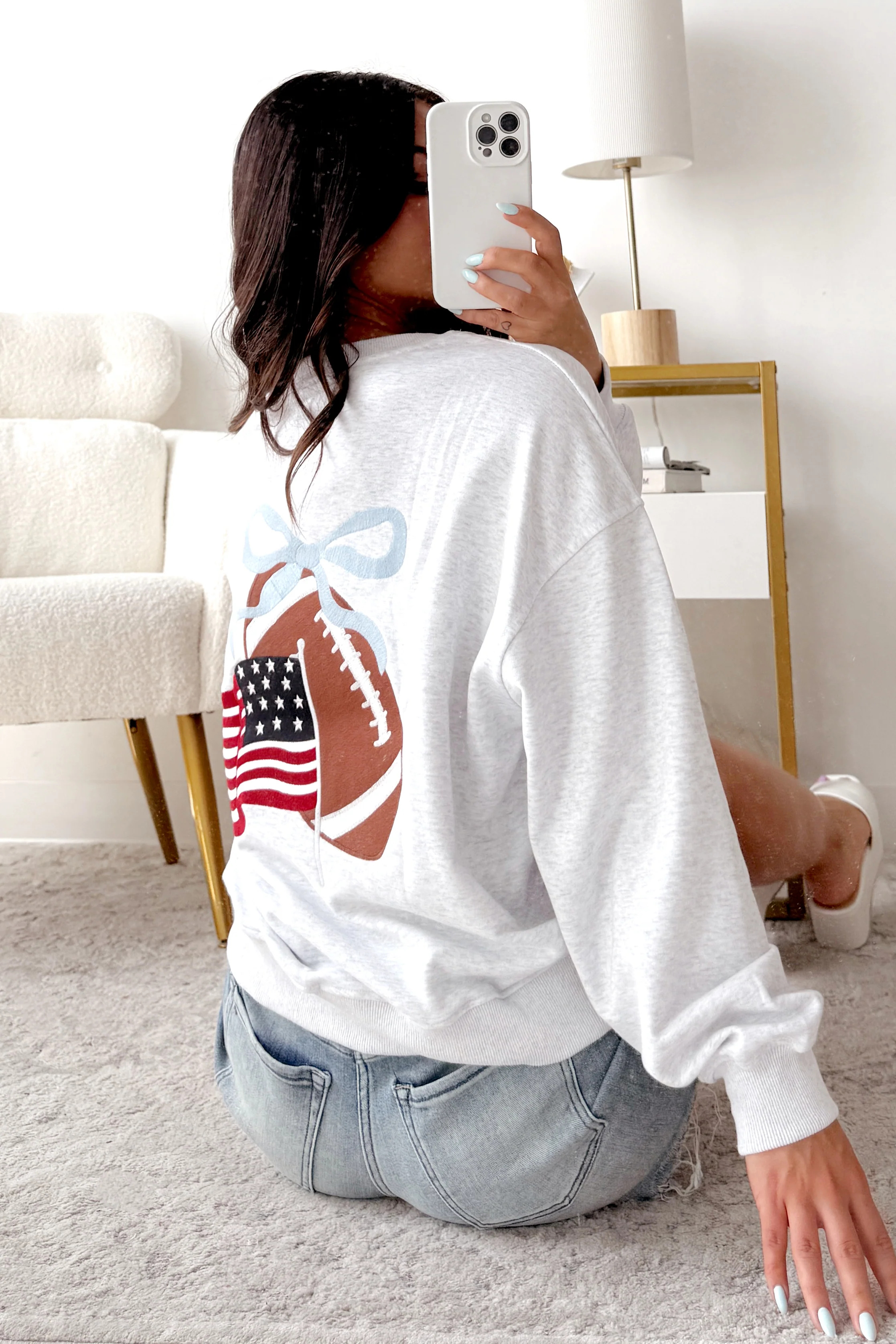 "Game Day" Embroidered Sweatshirt (Light Grey)