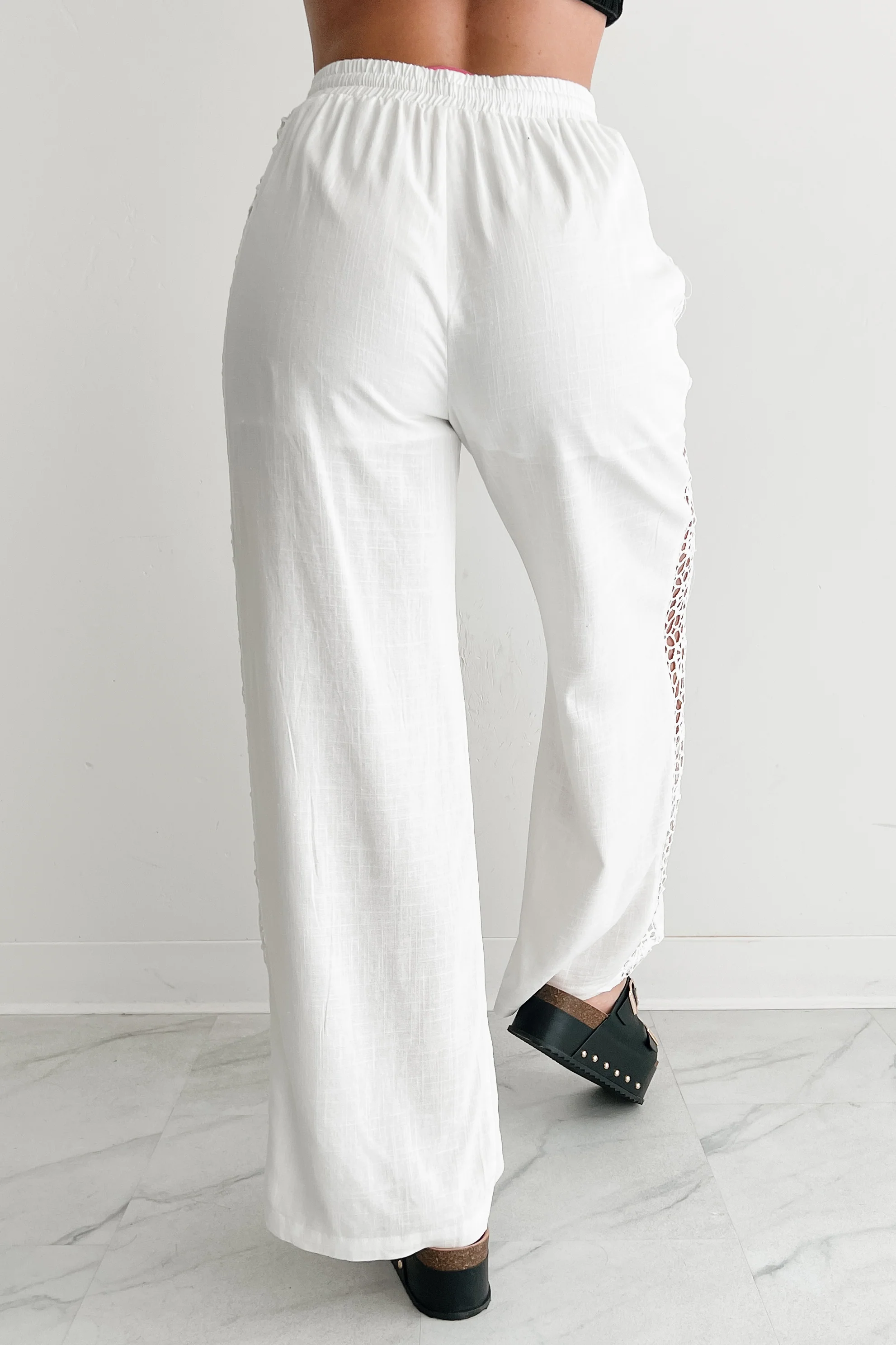 Gentle & Genuine Linen Crochet Wide Leg Pants (White) - Image 4