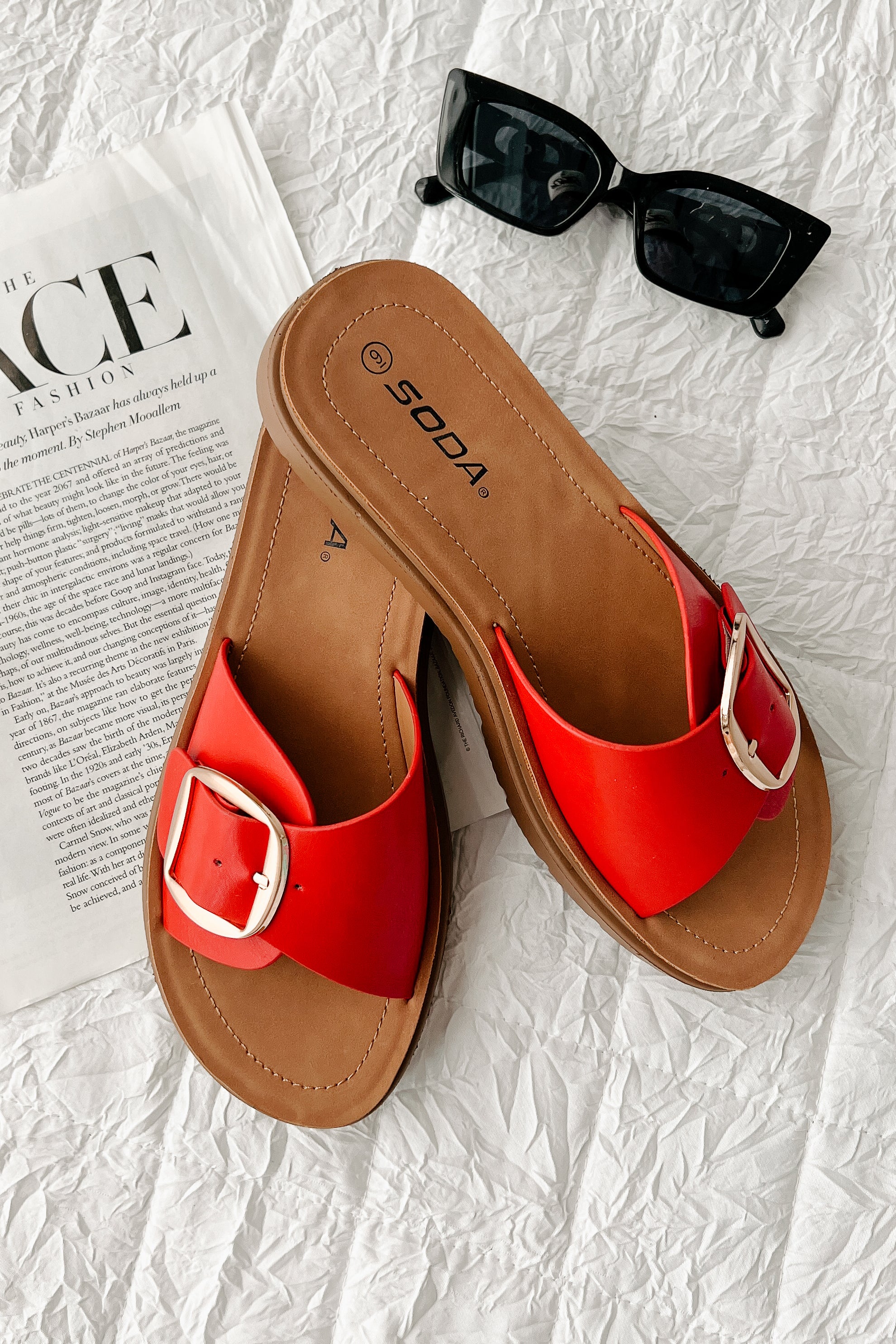 Glamour Reign Buckle Strap Platform Sandals (Red) - Image 2