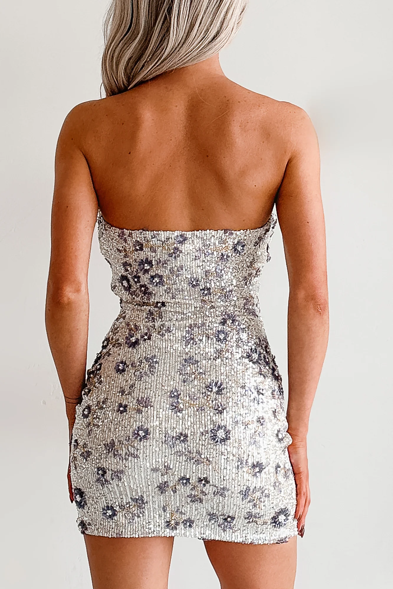 Glow Big Strapless Floral Sequin Mini Dress (Purple) - Image 4