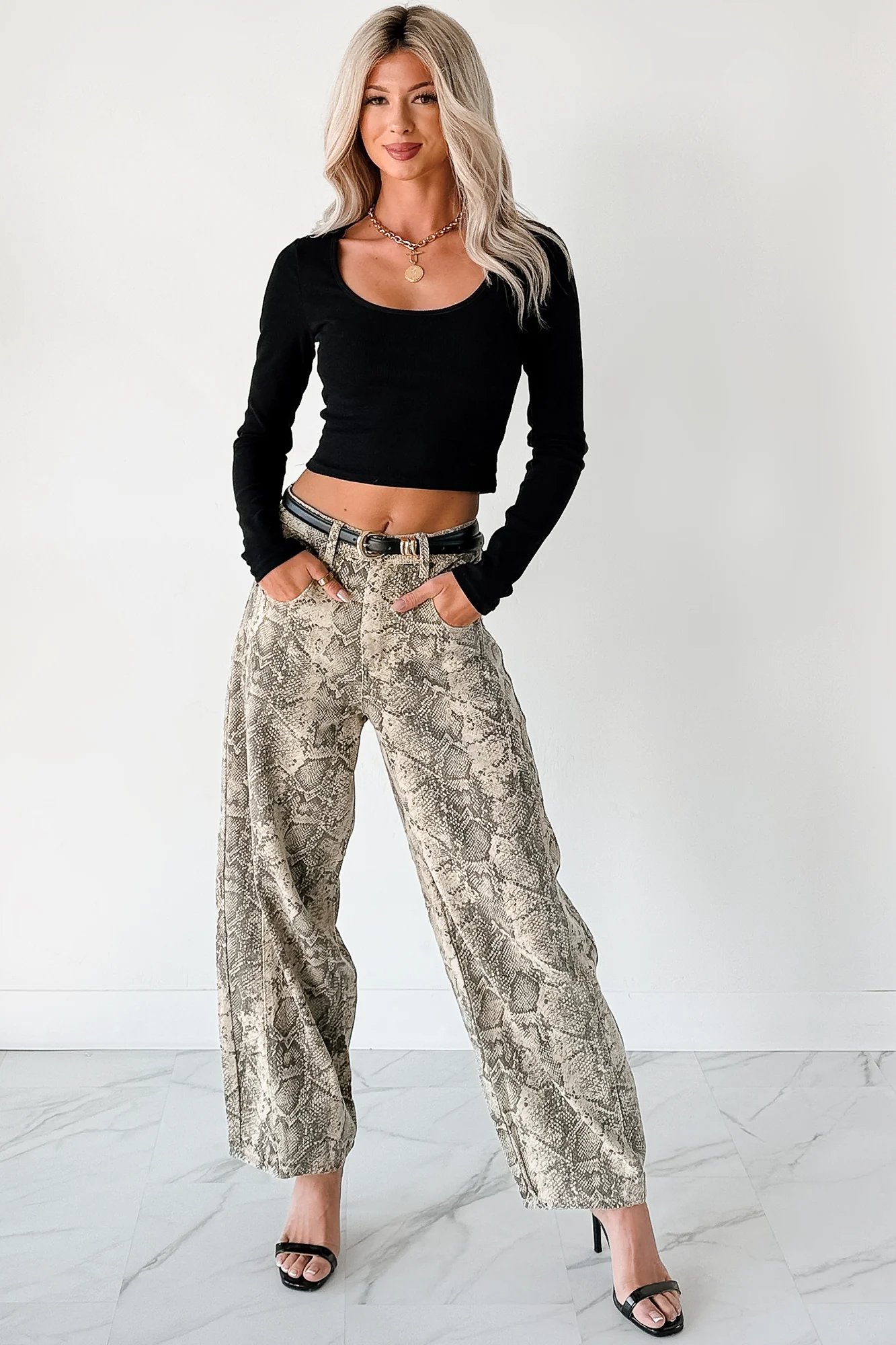 Hale Barrel Leg Very J Animal Print Jeans (Beige Snake)