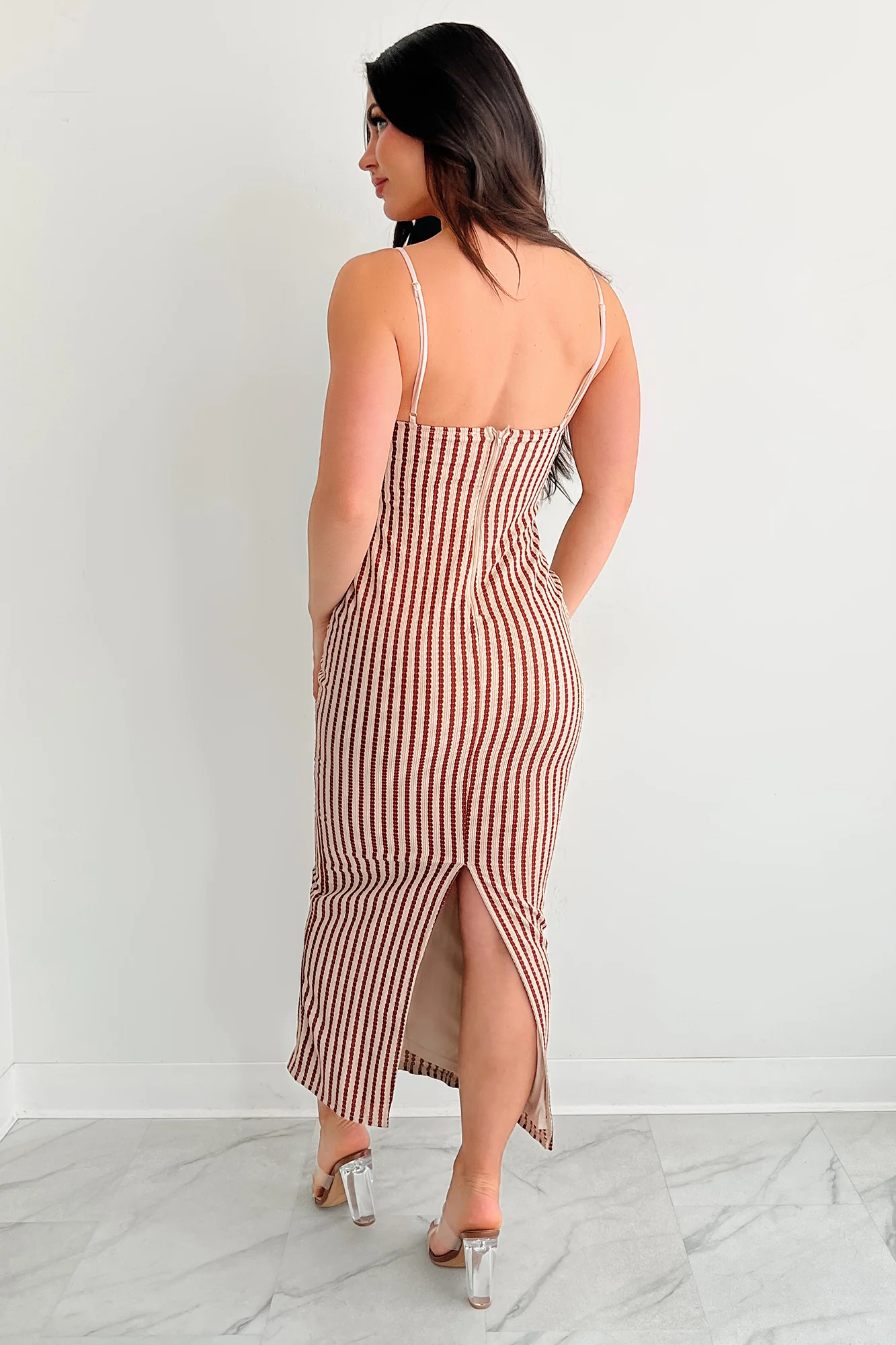Halo On Hold Sleeveless Stripe Maxi Dress (Wine/Taupe) - Image 4