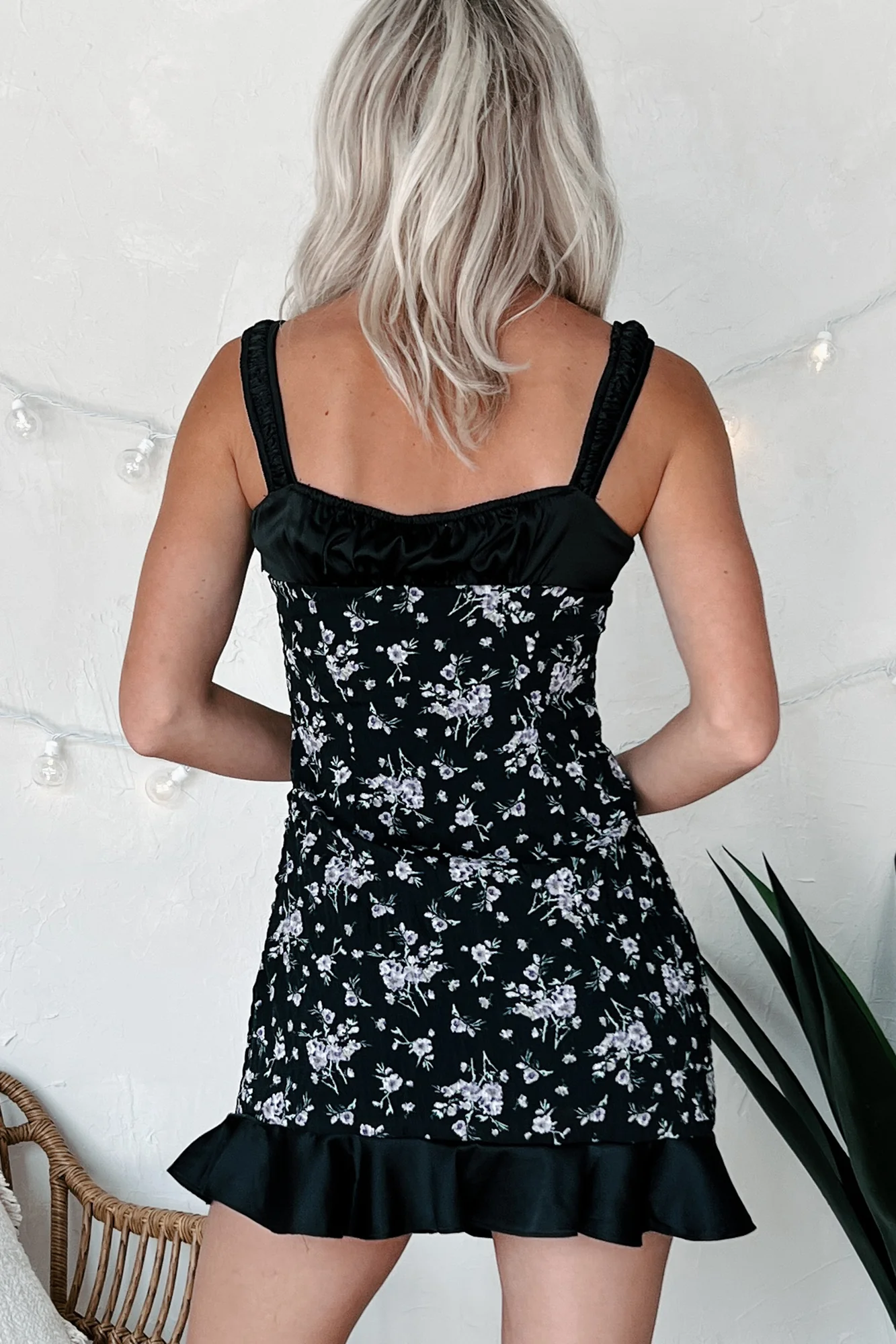 Happily Single Floral Mini Dress (Black) - Image 4