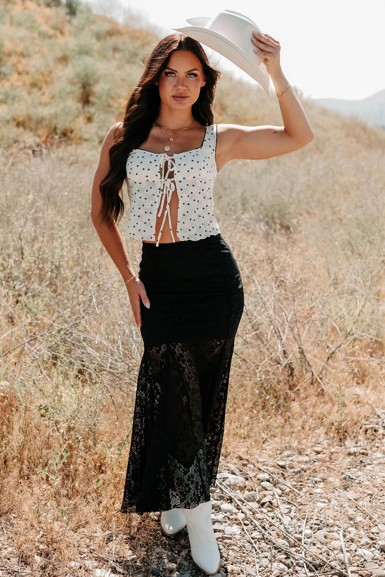 Hard Launch Love Floral Lace Maxi Skirt (Black) - Image 3