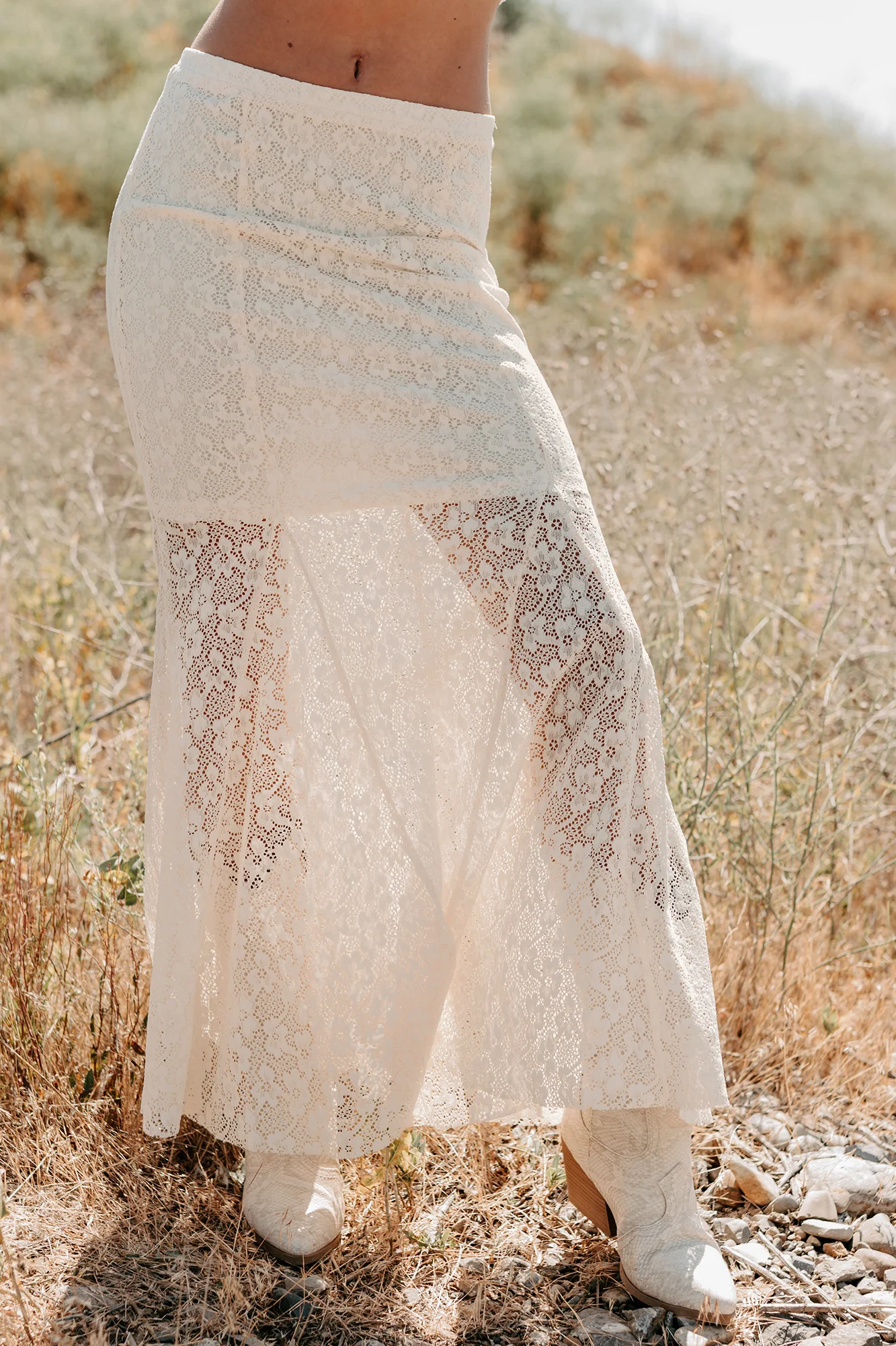 Hard Launch Love Floral Lace Maxi Skirt (Cream)