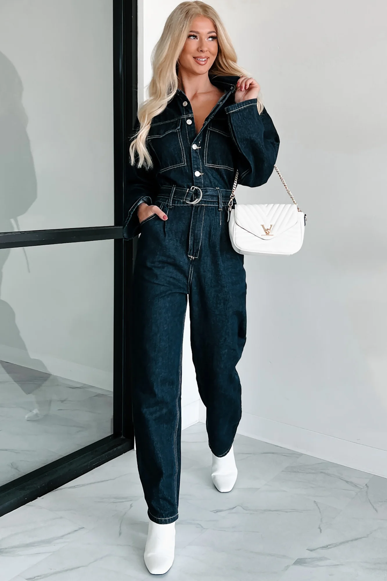 Harvest Hopes Denim Jumpsuit (Dark Indigo) - Image 3