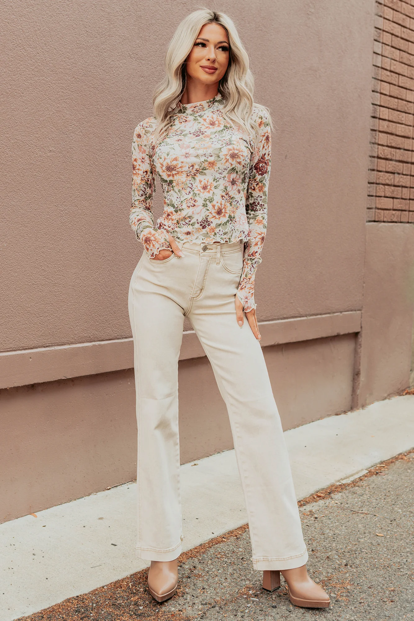 Haven Tummy Control Saige Denim Straight Jeans (Light Beige) - Image 2