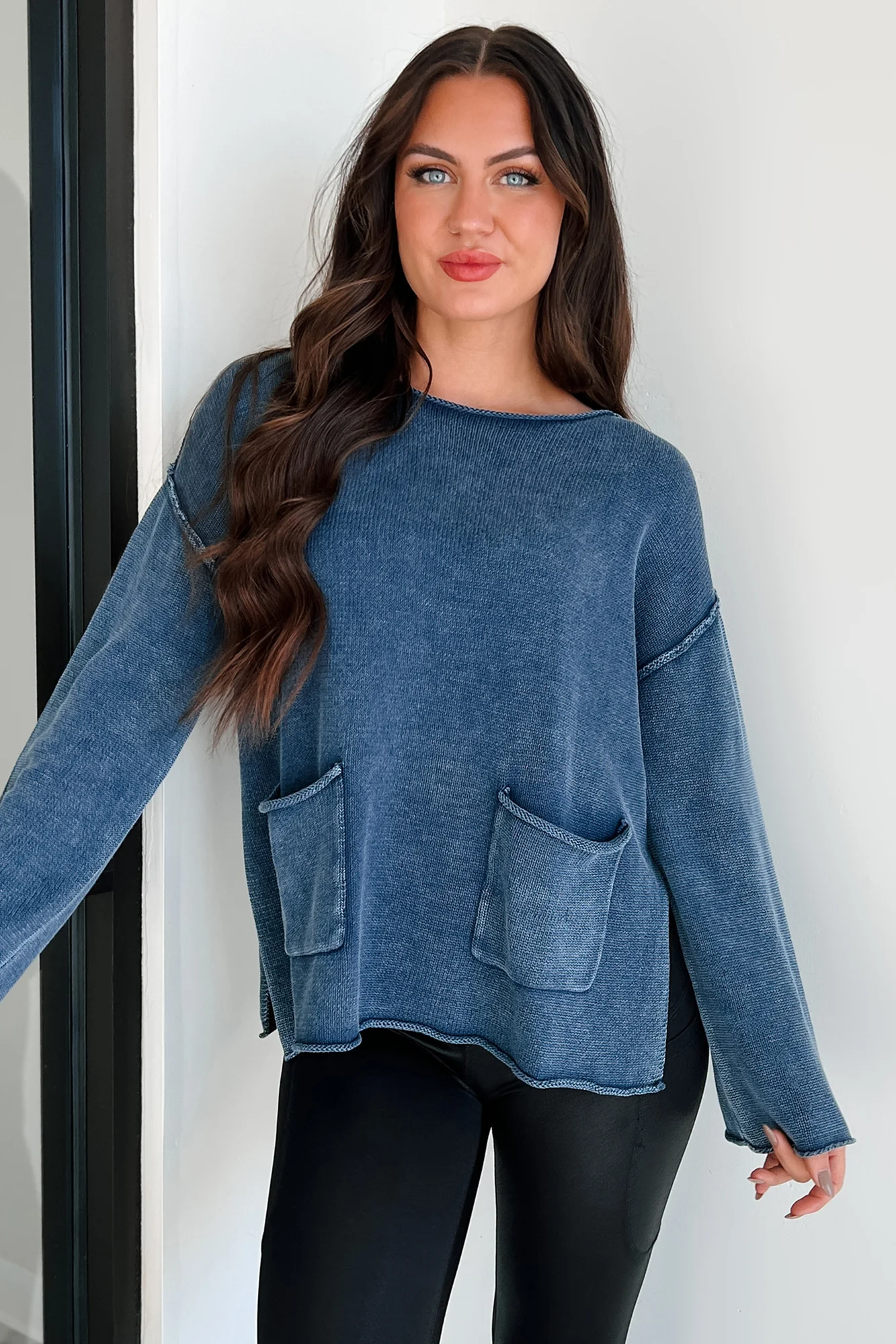 Humor Me Pocketed Sweater Top (Midnight Blue) - Image 6