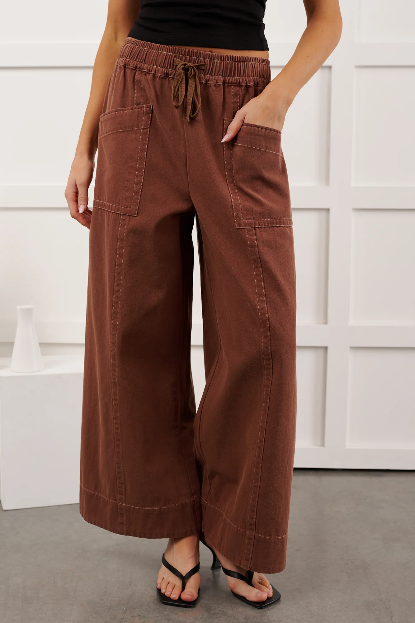 Hurley High Rise Wide Leg Mitto Shop Pants (Cocoa) - Image 4