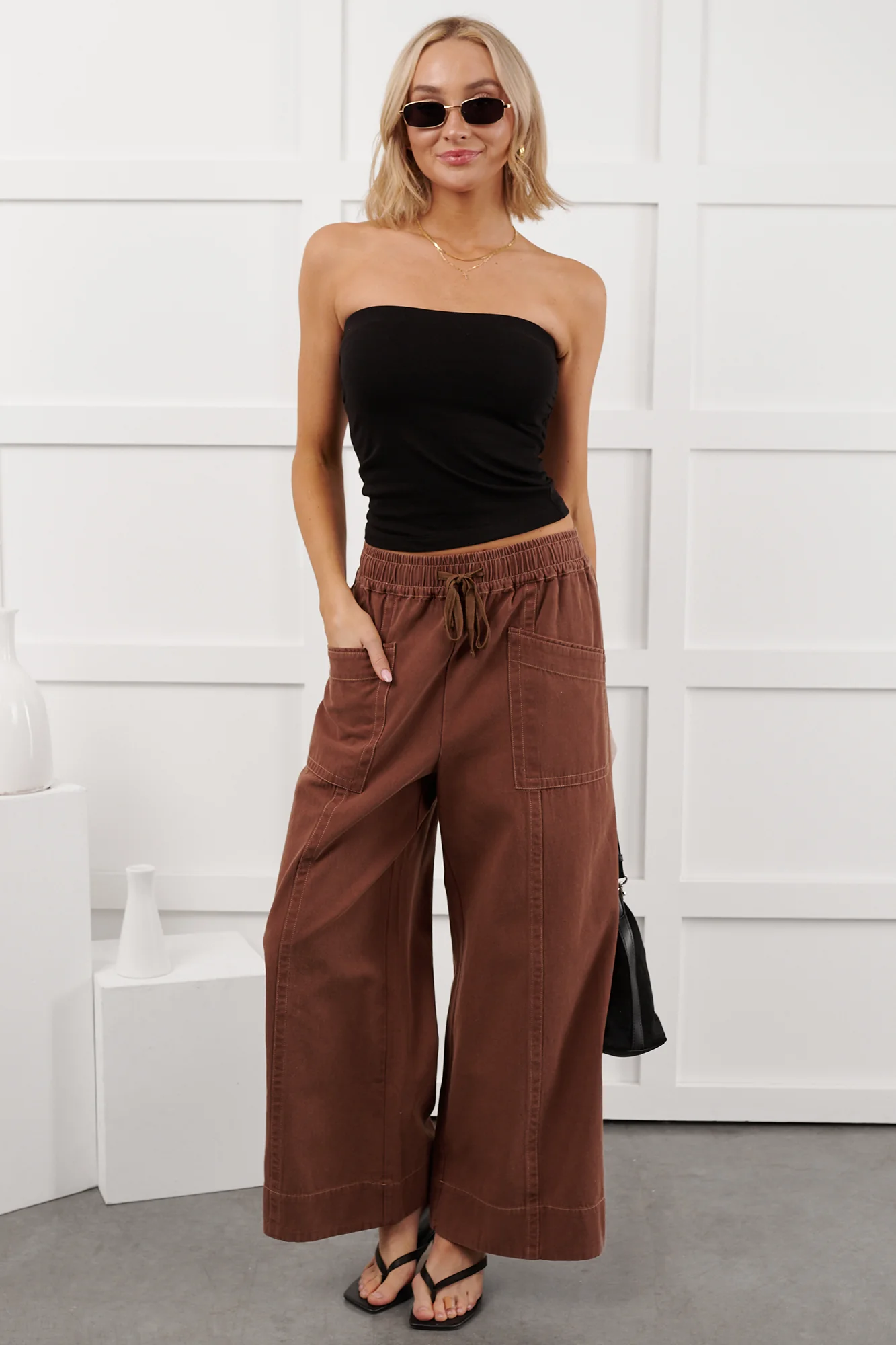 Hurley High Rise Wide Leg Mitto Shop Pants (Cocoa) - Image 9