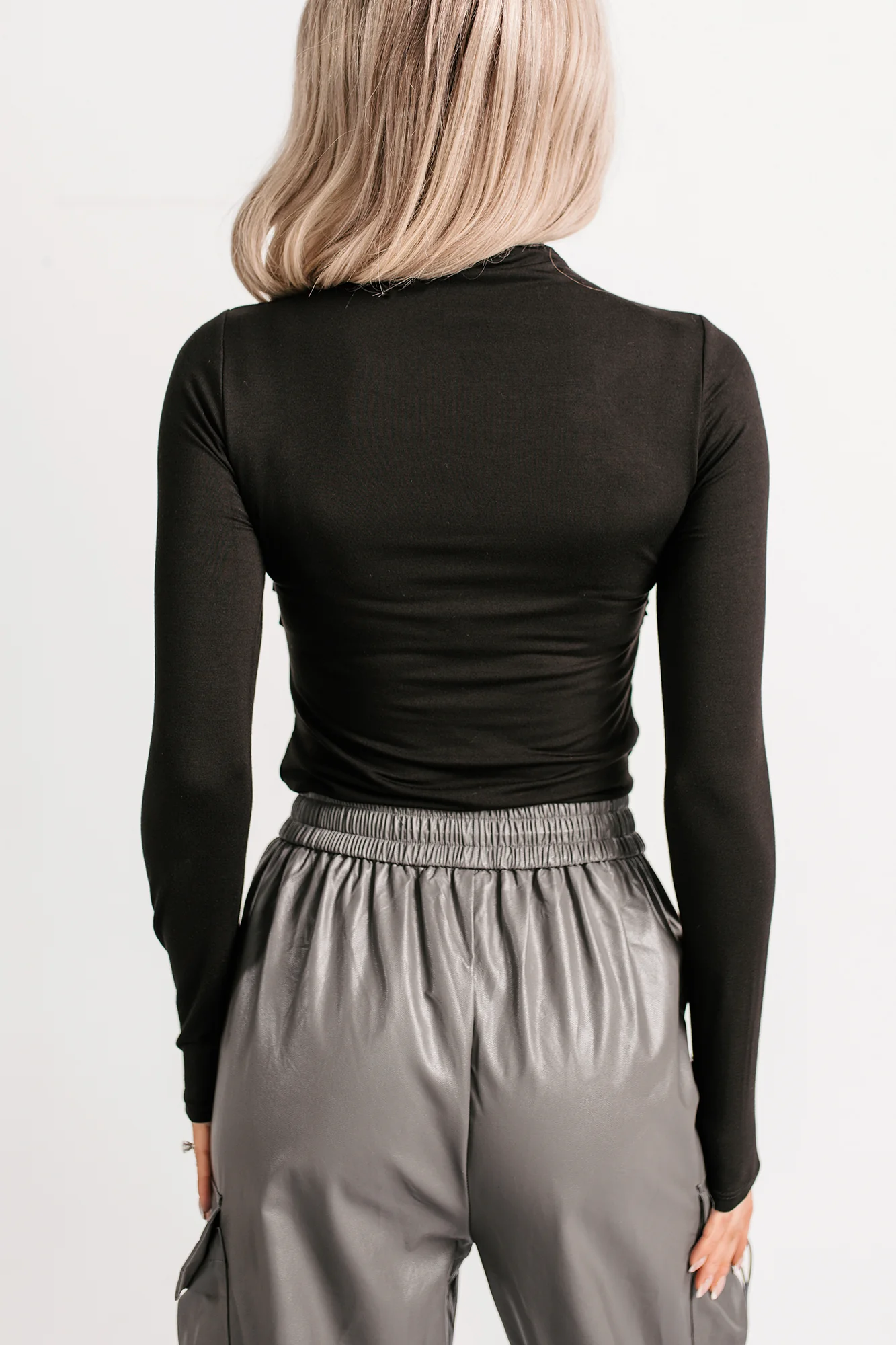 If You Knew Mock Neck Long Sleeve Top (Black) - Image 5