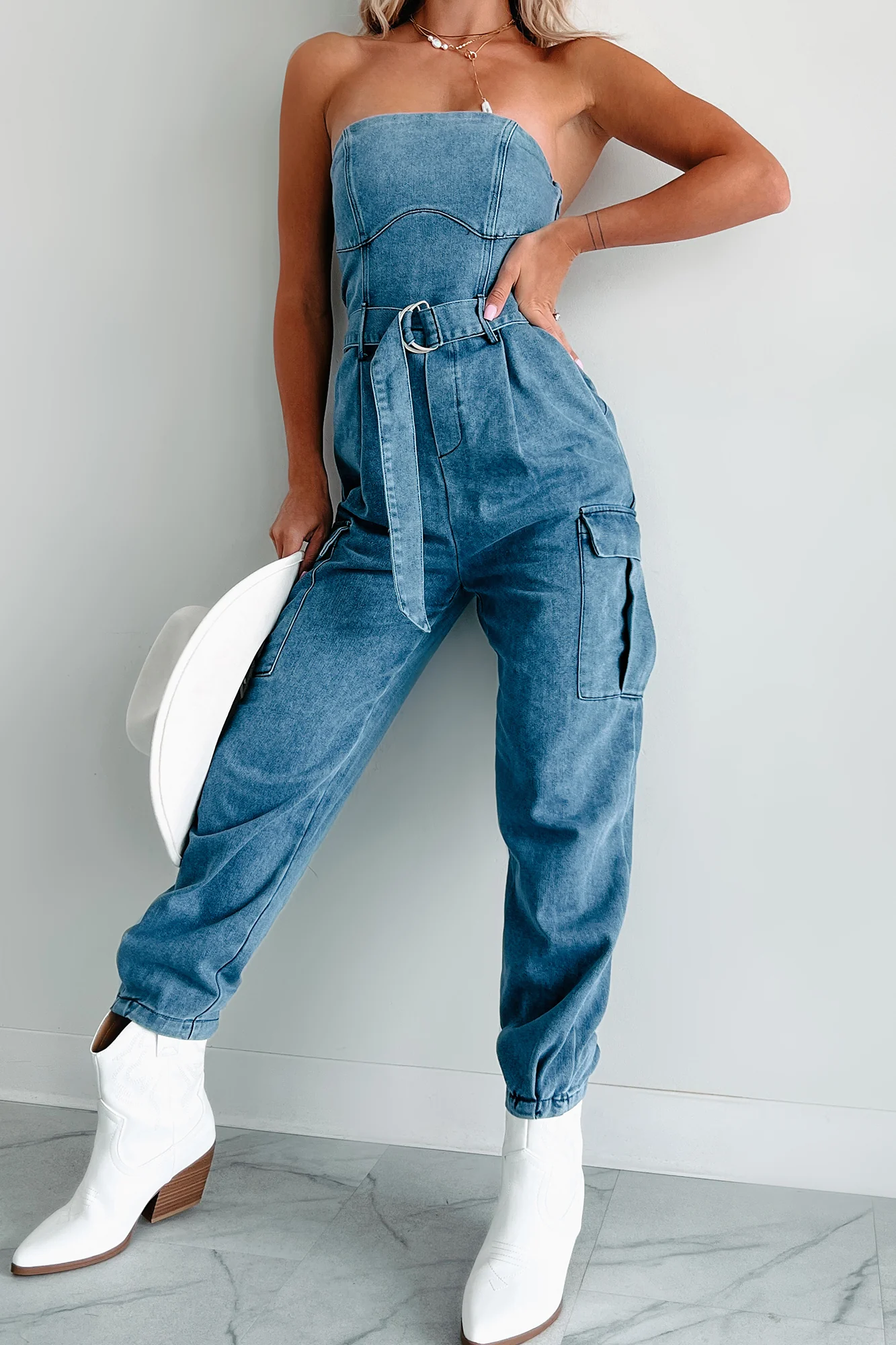 Ignite Your Passion Denim Cargo Jumpsuit (Denim) - Image 2