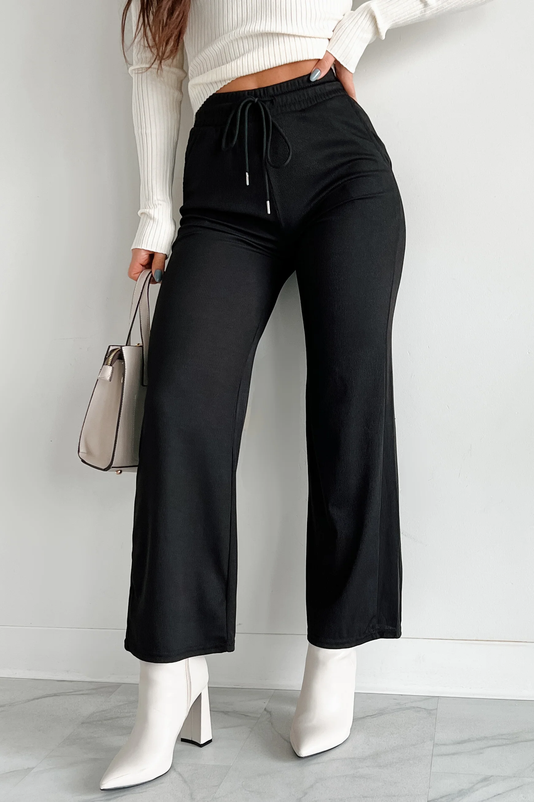 I'm Staying Put Wide Leg Drawstring Pants (Black)