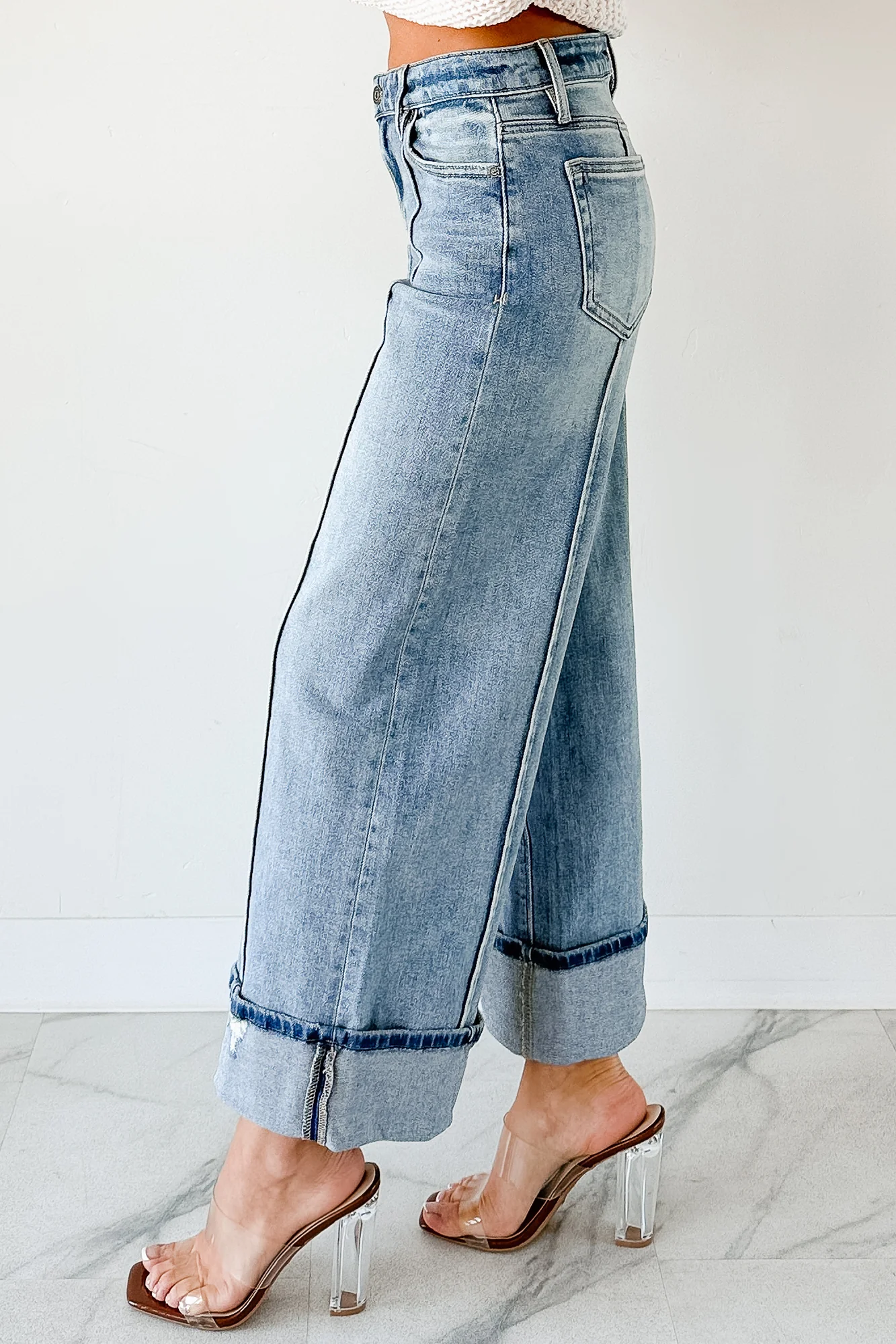 Isla Mid Rise Cuffed Wide Leg Hidden Jeans (Medium) - Image 4