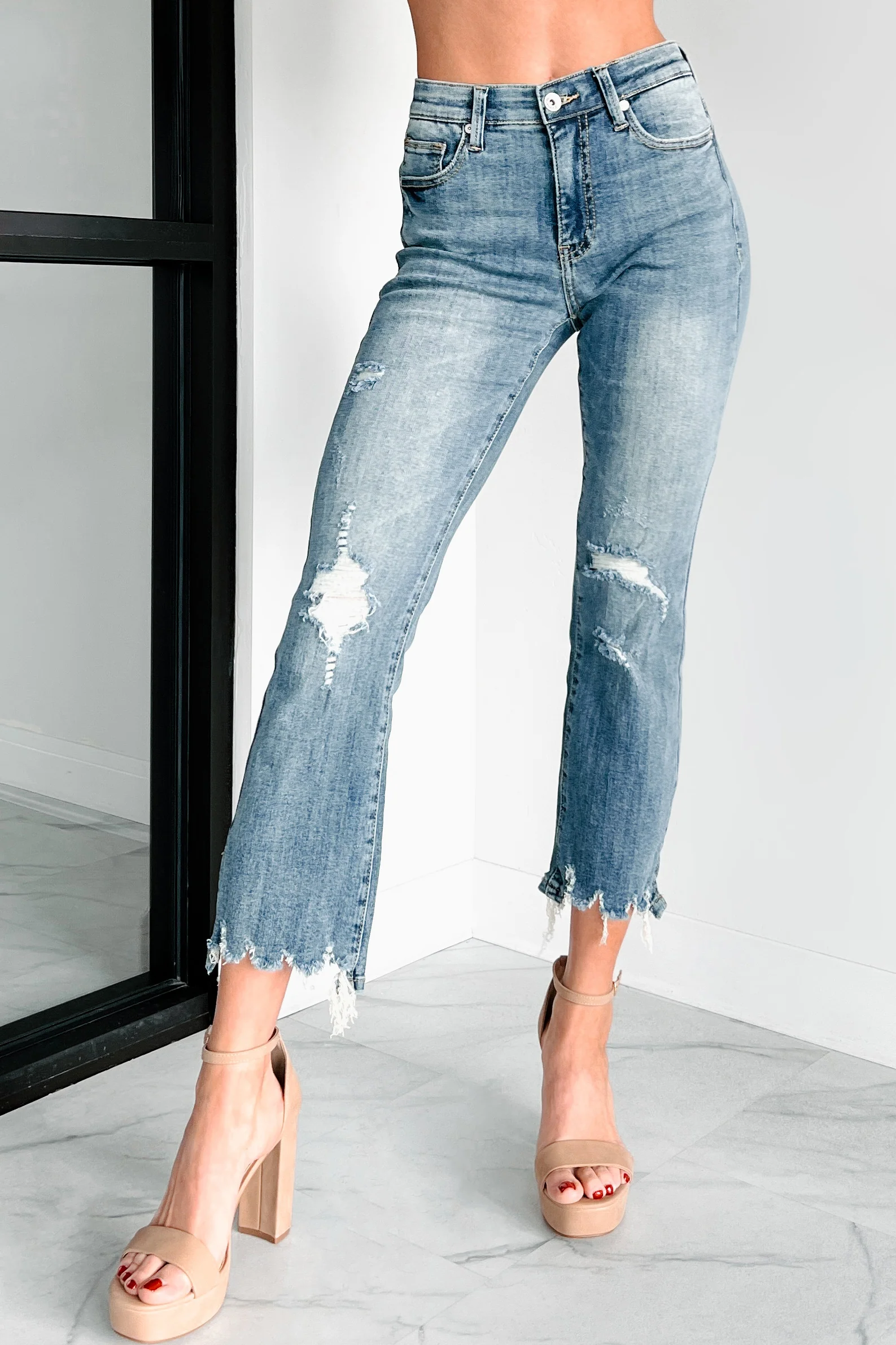 Jonah Mid Rise Distressed Special A Kick Flare Jeans (Dark) - Image 8