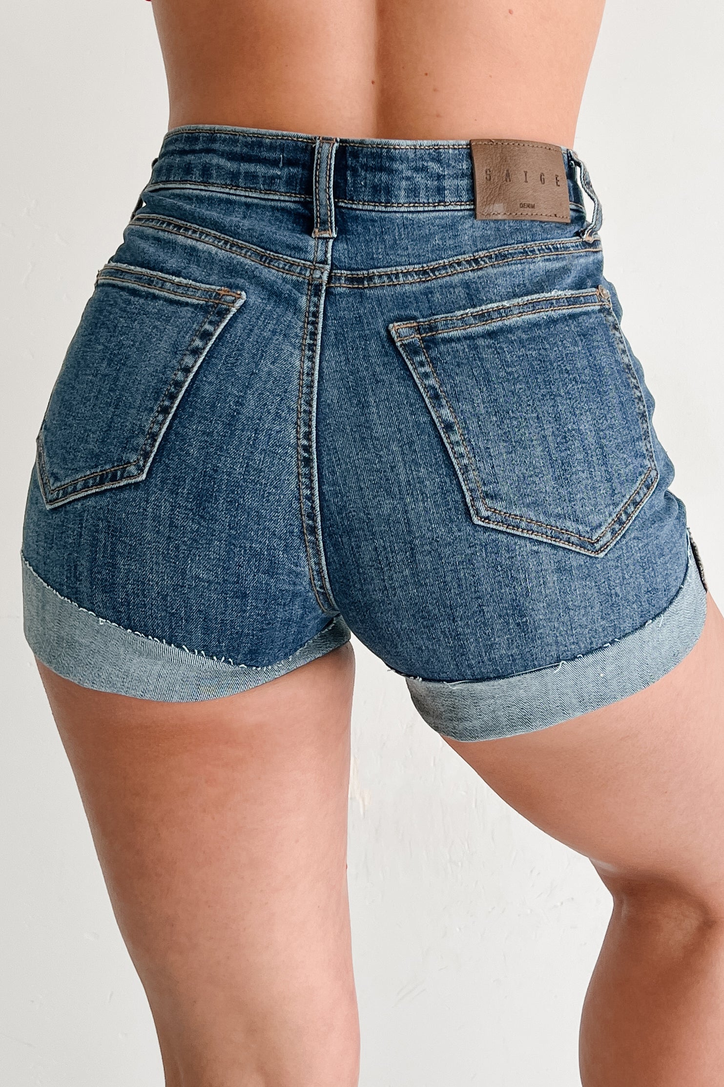 Juno High Rise Cuffed Saige Denim Shorts (Dark) - Image 10