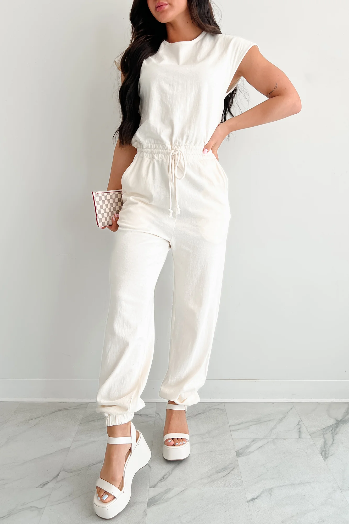 Just The Basics Short Sleeve Jumpsuit (Ivory) - Image 2
