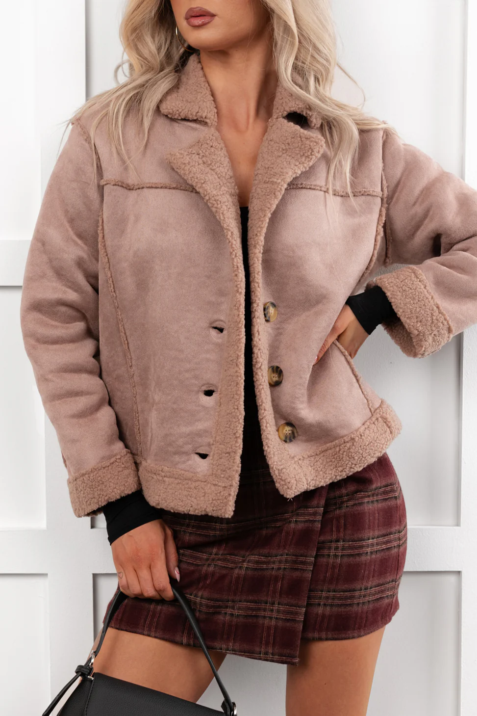 Keep Me Close Faux Suede Sherpa Lined Jacket (Dark Mauve) - Image 3