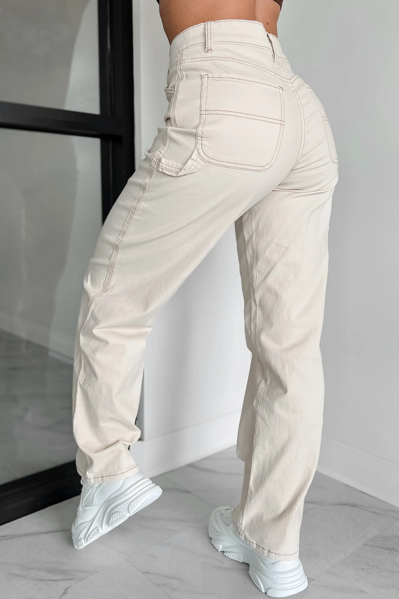 Lark High Rise Straight Leg Carpenter Jeans (Ecru) - Image 2