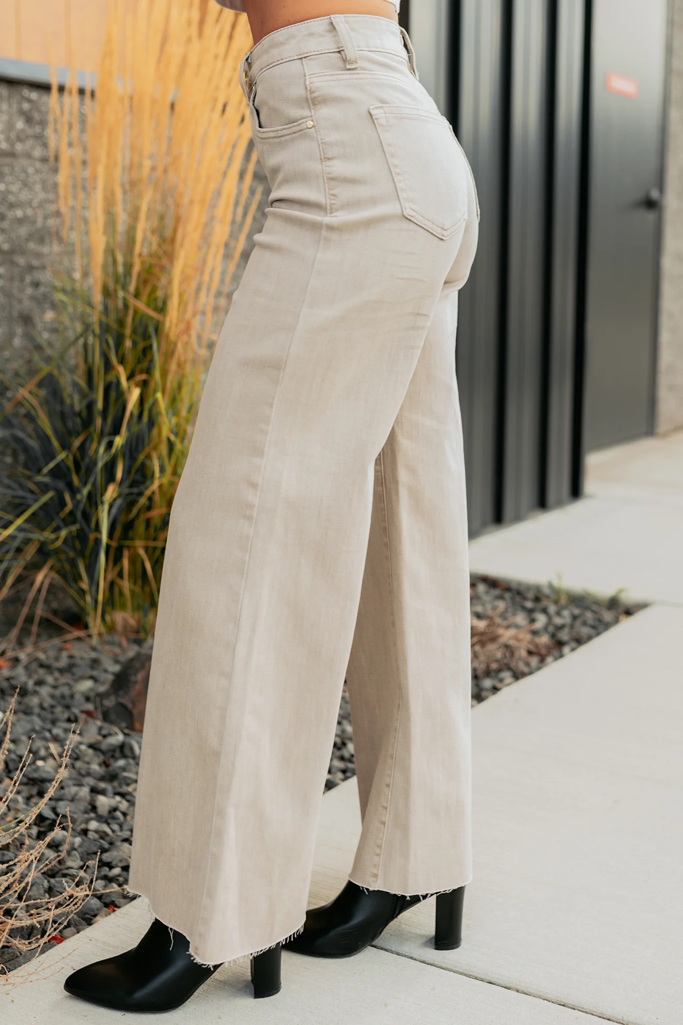 Lars Tummy Control Wide Leg Glittery Risen Jeans (Taupe) - Image 4