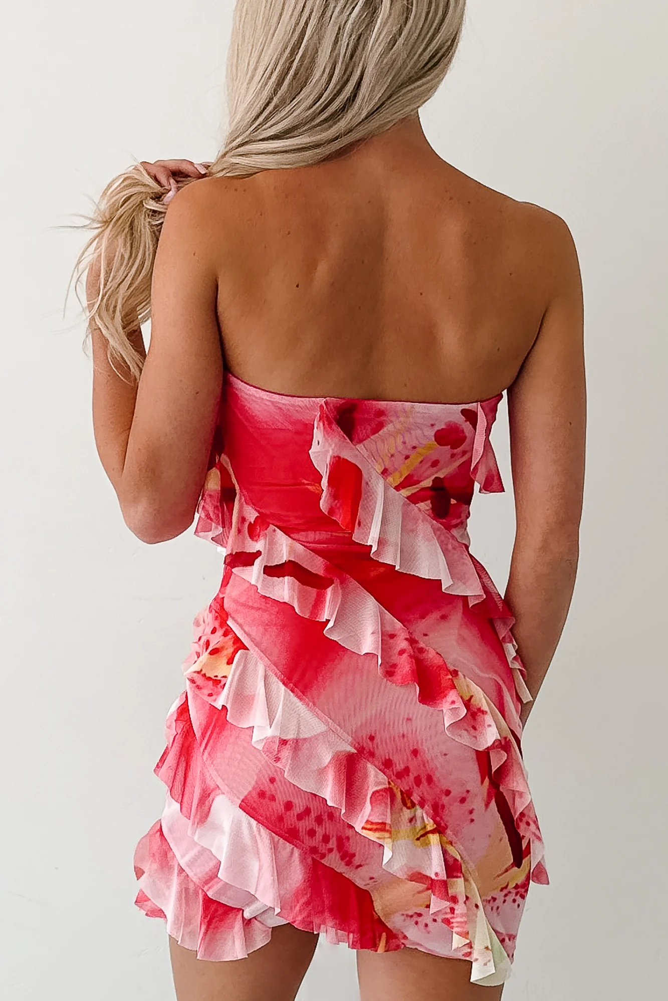 Laugh It Up Strapless Ruffle Mini Dress (Fuchsia) - Image 3