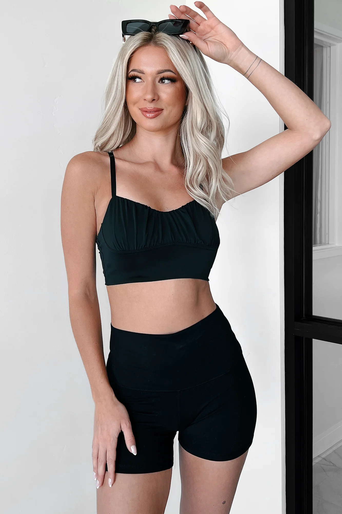 Layla Shirred Bralette Top (Black) - Image 4