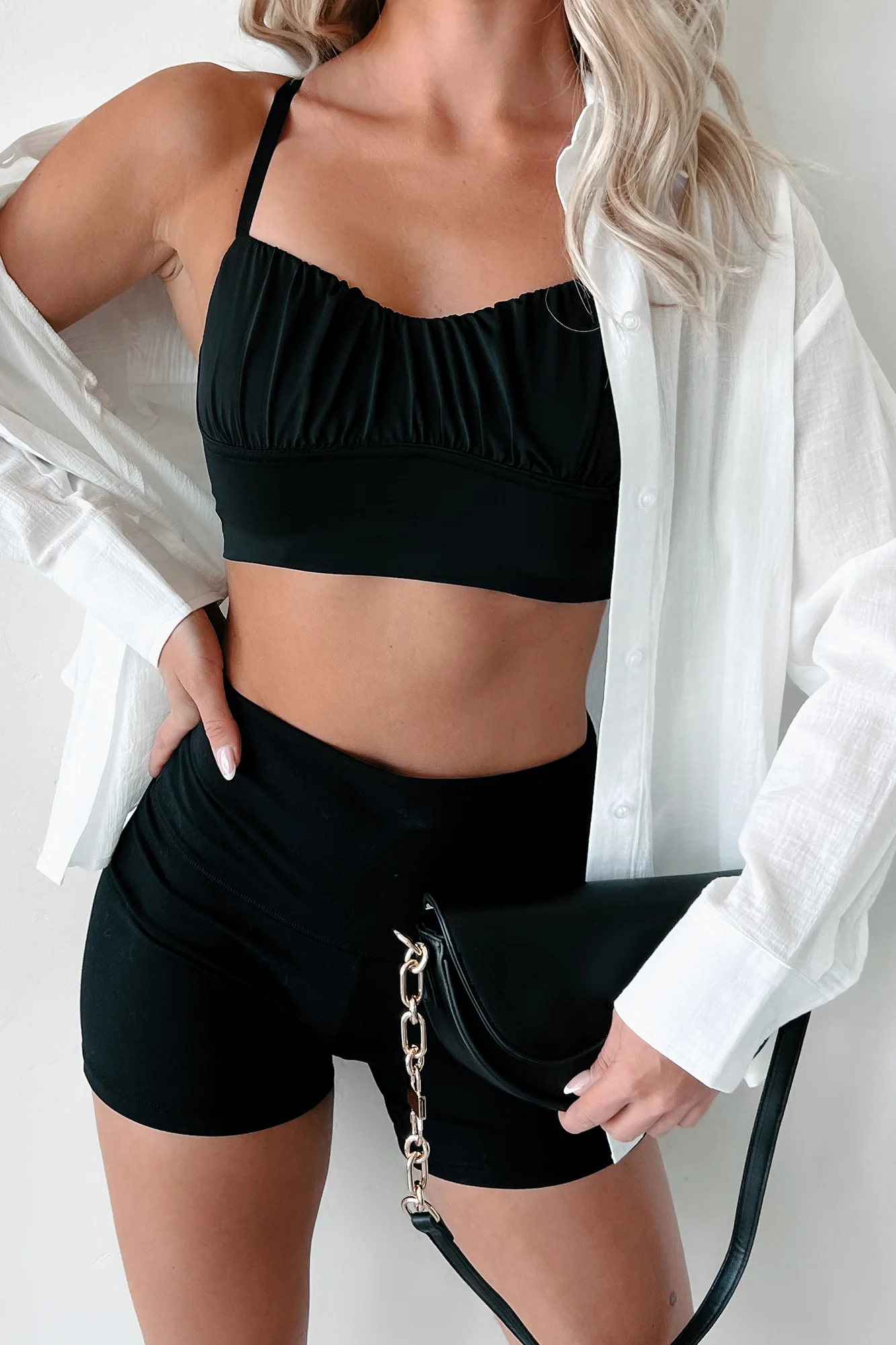 Layla Shirred Bralette Top (Black) - Image 6