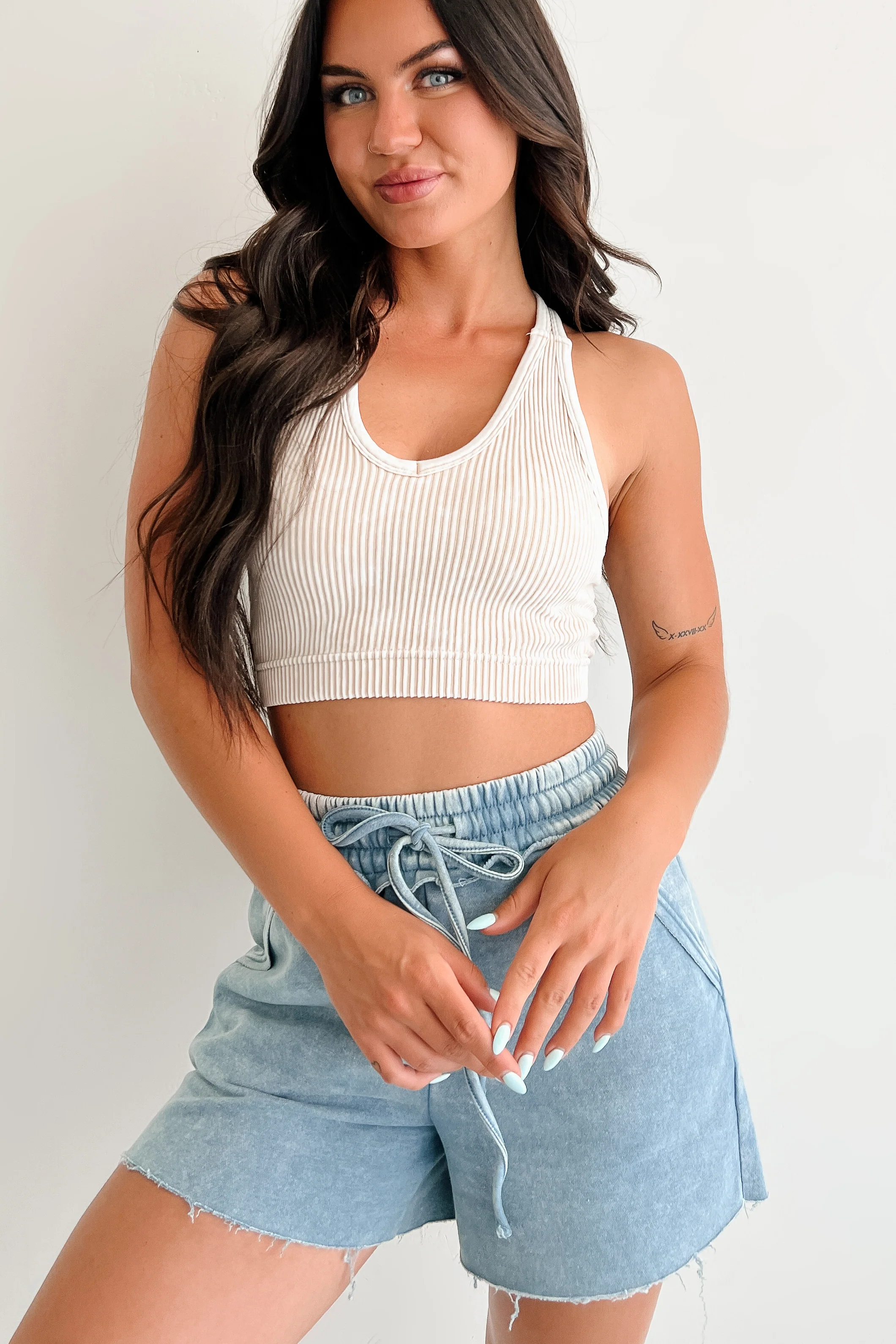 Lead Like Her Ribbed V Neck Zenana Crop Top (Sand Beige) - Image 6